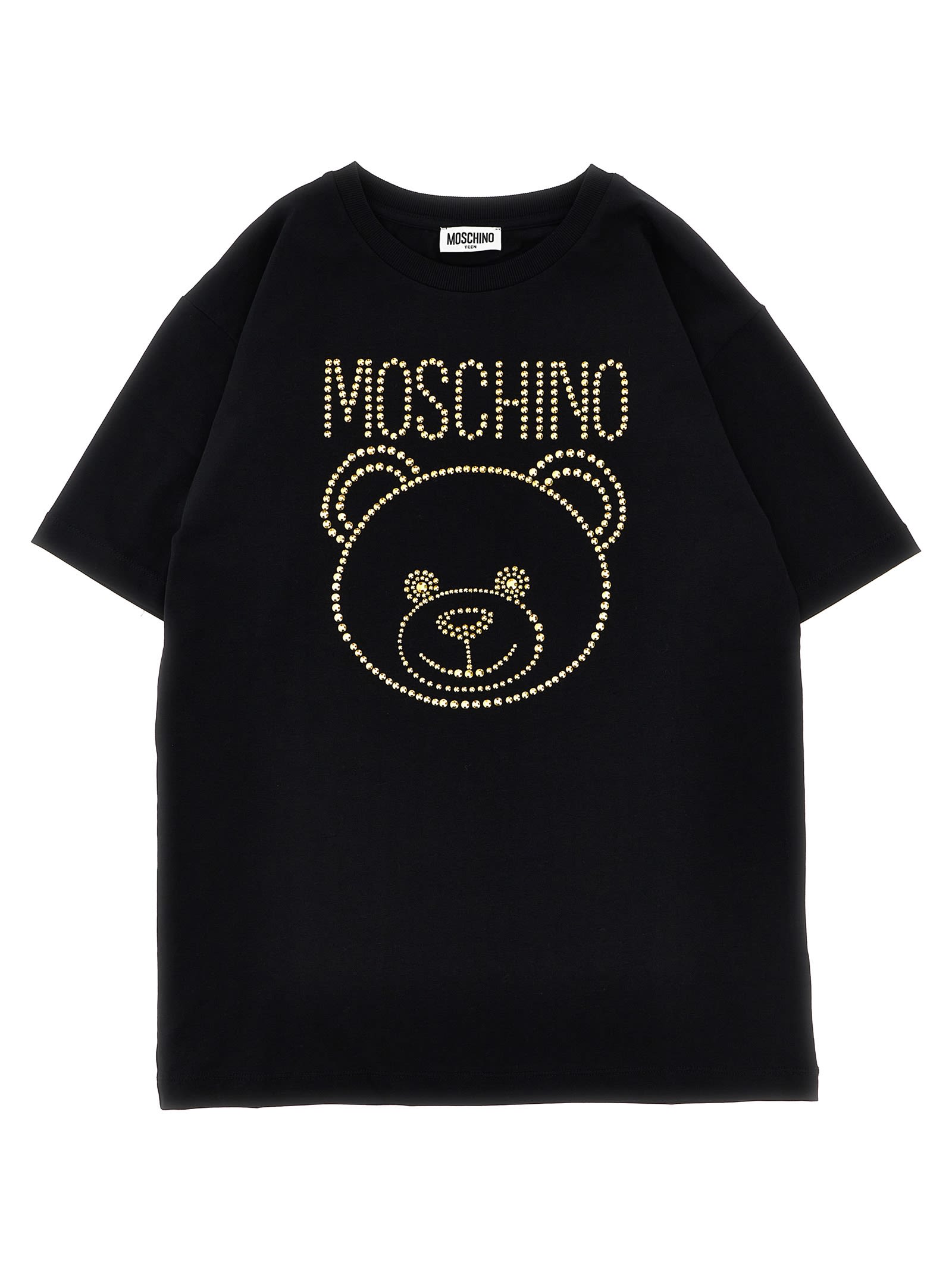 Moschino Kids' Rhinestone Logo T-shirt In Black