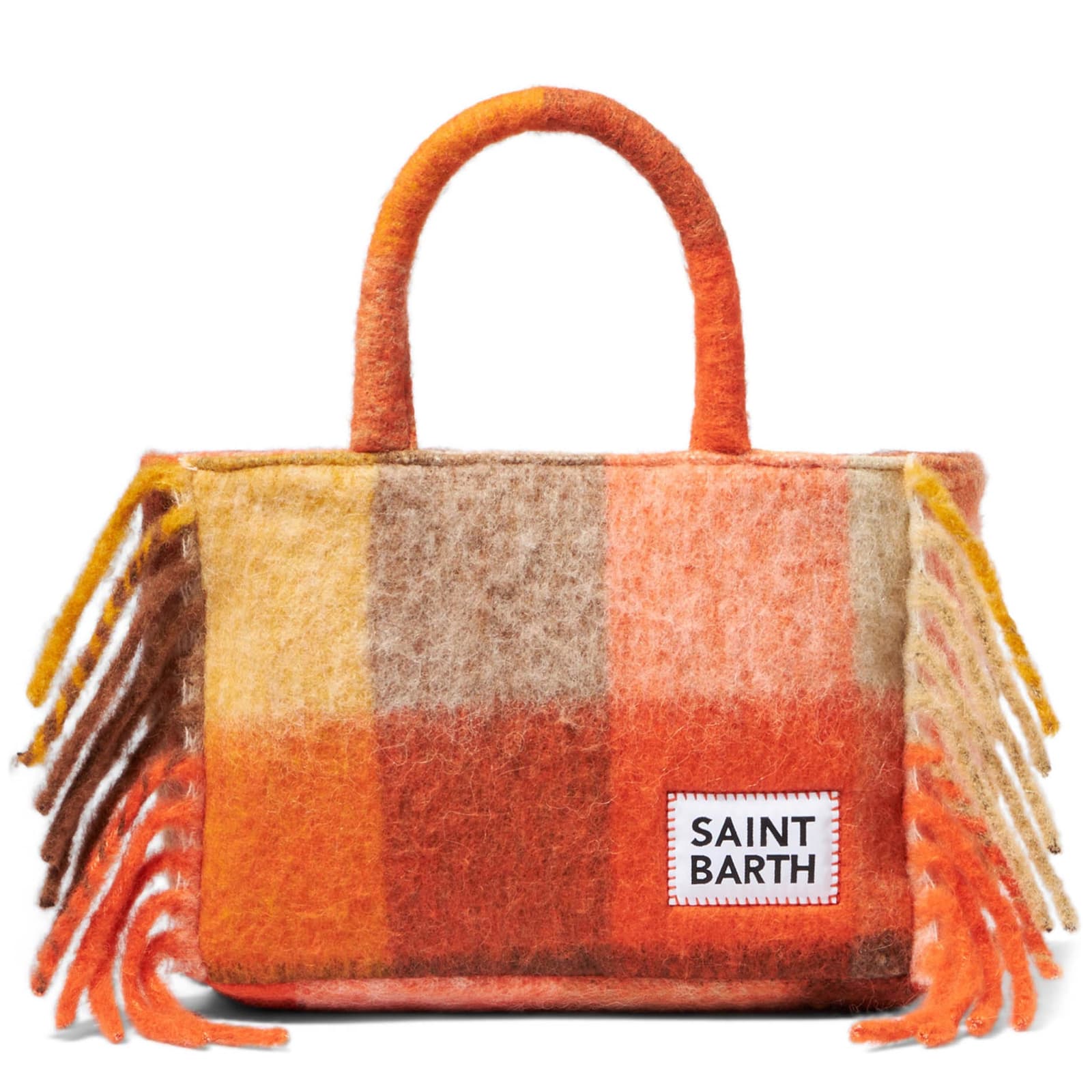 Mc2 Saint Barth Colette Handbag With Multicolor Check And Fringes In Brown
