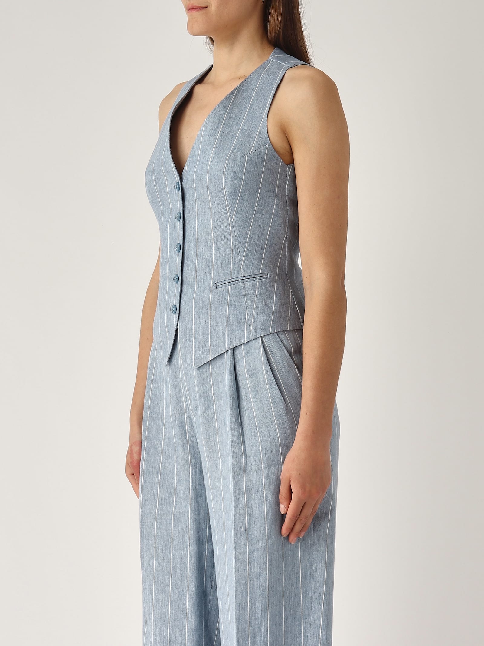 Tagliatore Gilet Gaelle Jacket In Denim Chiaro Gessato