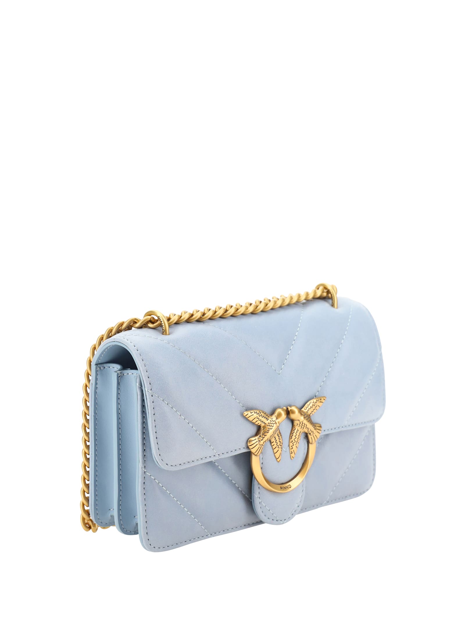 Shop Pinko Love Shoulder Bag In Light Blue-antique Gold