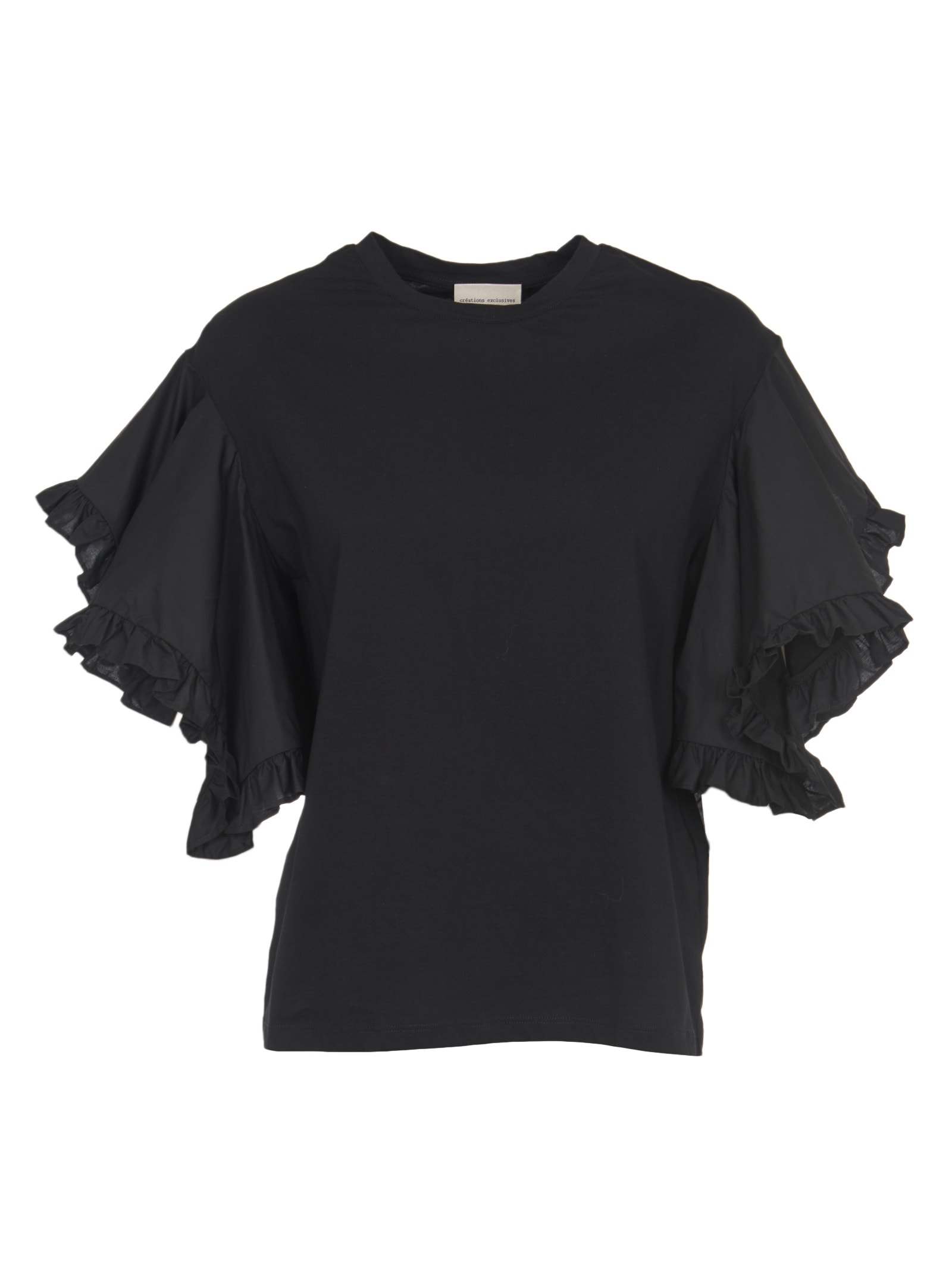SEMICOUTURE Black T-shirts With Ruffles