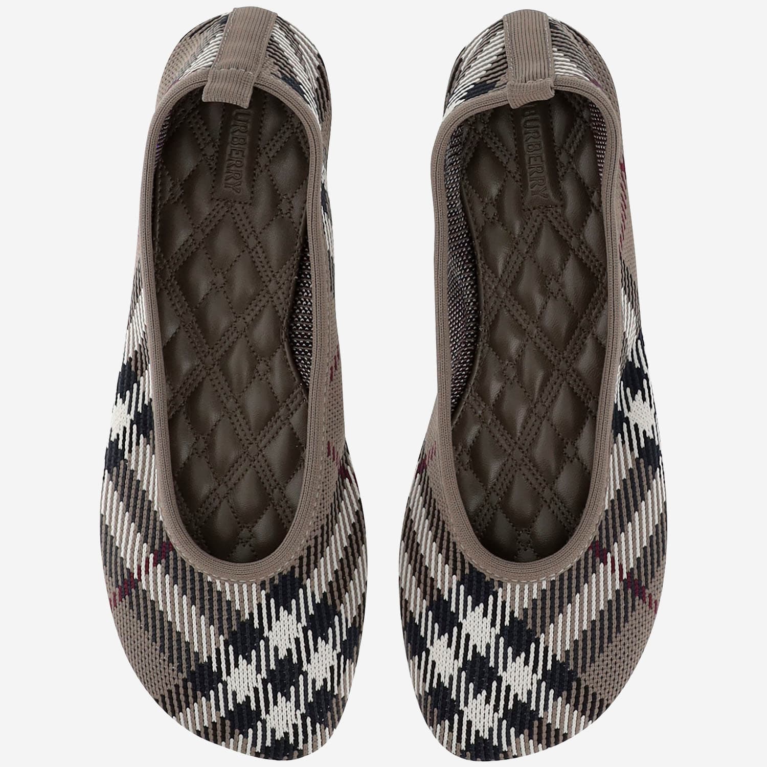 Burberry Knit Baby Nylon Blend Ballerinas With Knitted Traditional Check In Red