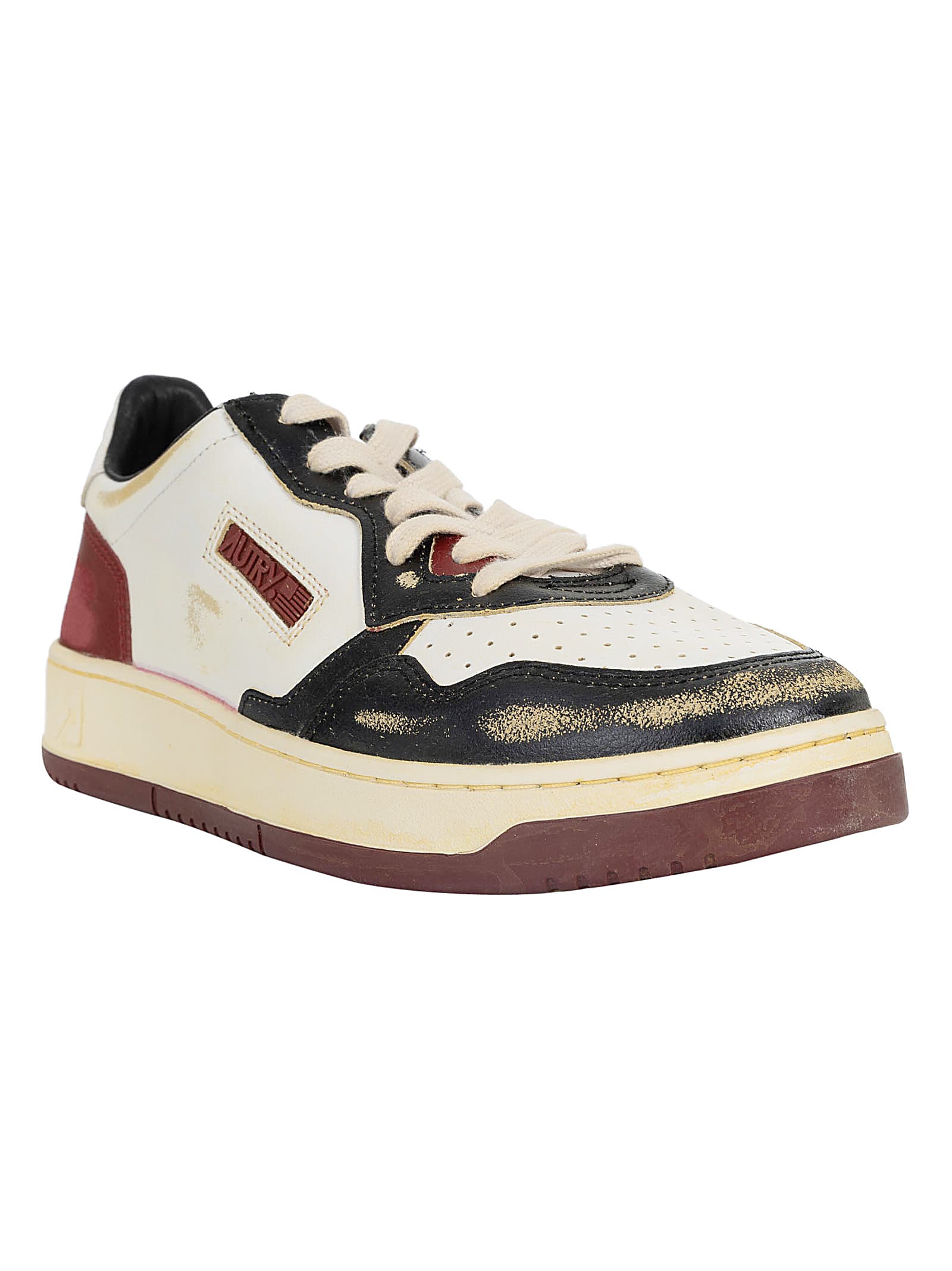 Shop Autry Super Vintage Low Sneakers In Beicrack Leat Blk Syrah