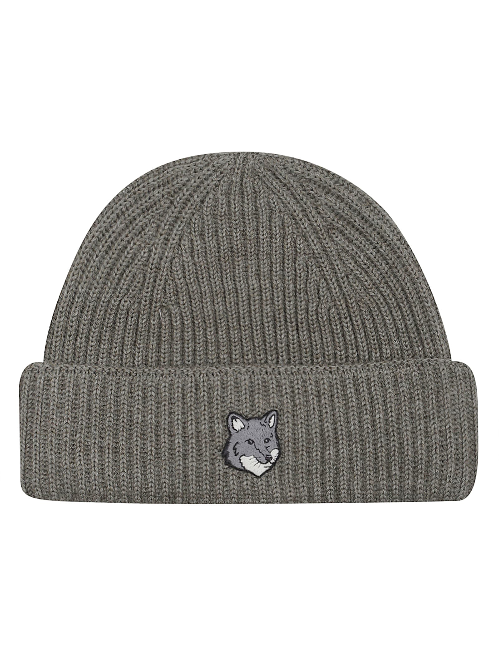 Maison Kitsuné Fox Head Large Beanie In Gray