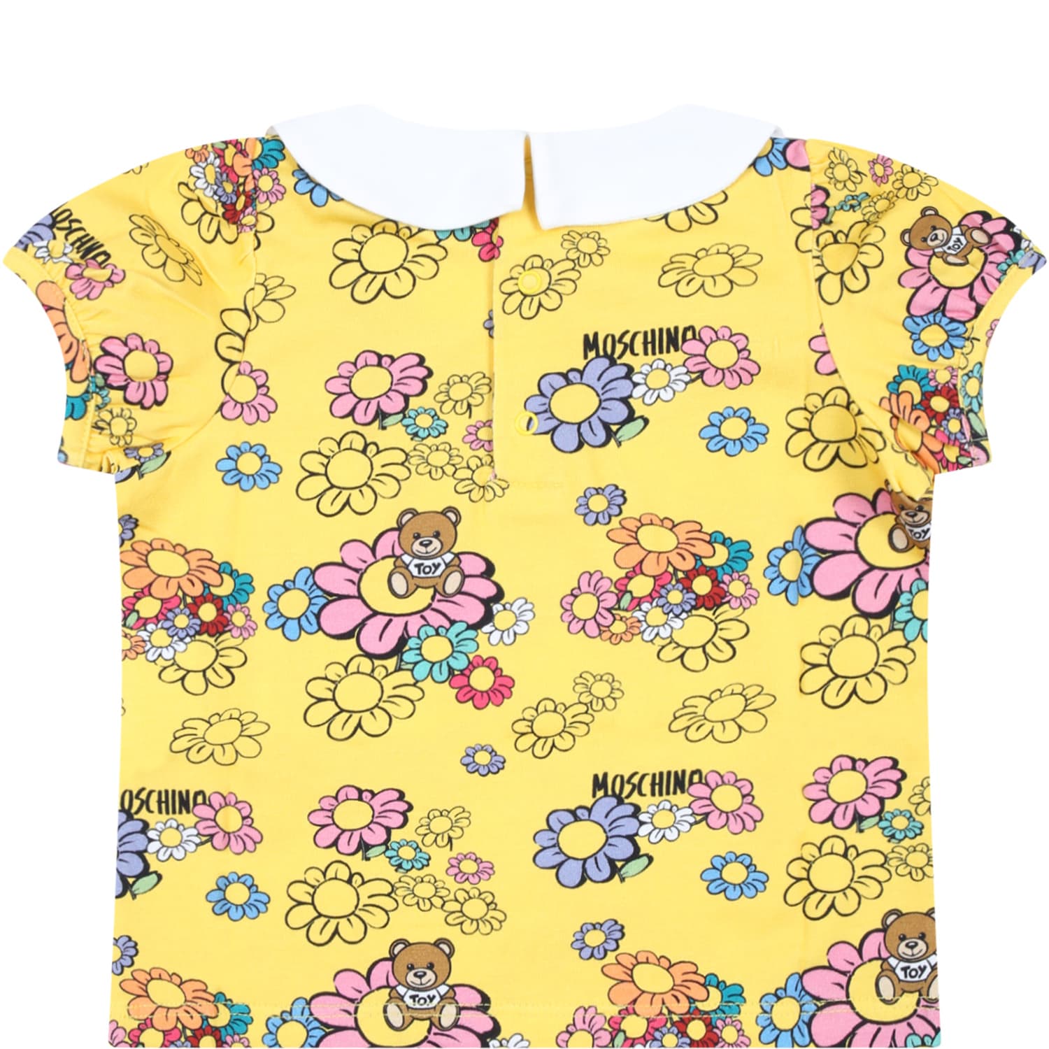Shop Moschino Yellow T-shirt For Baby Girl With Flowers And Logo