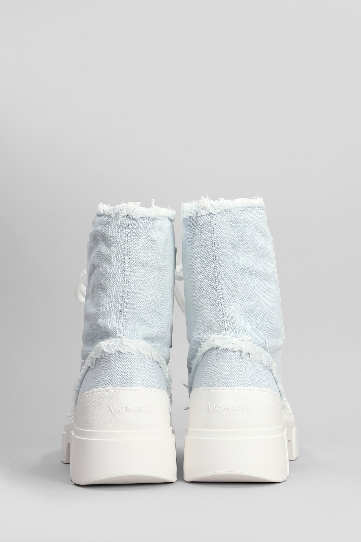 Shop Vic Matie Denim 500 Combat Boots In Cyan Fabric