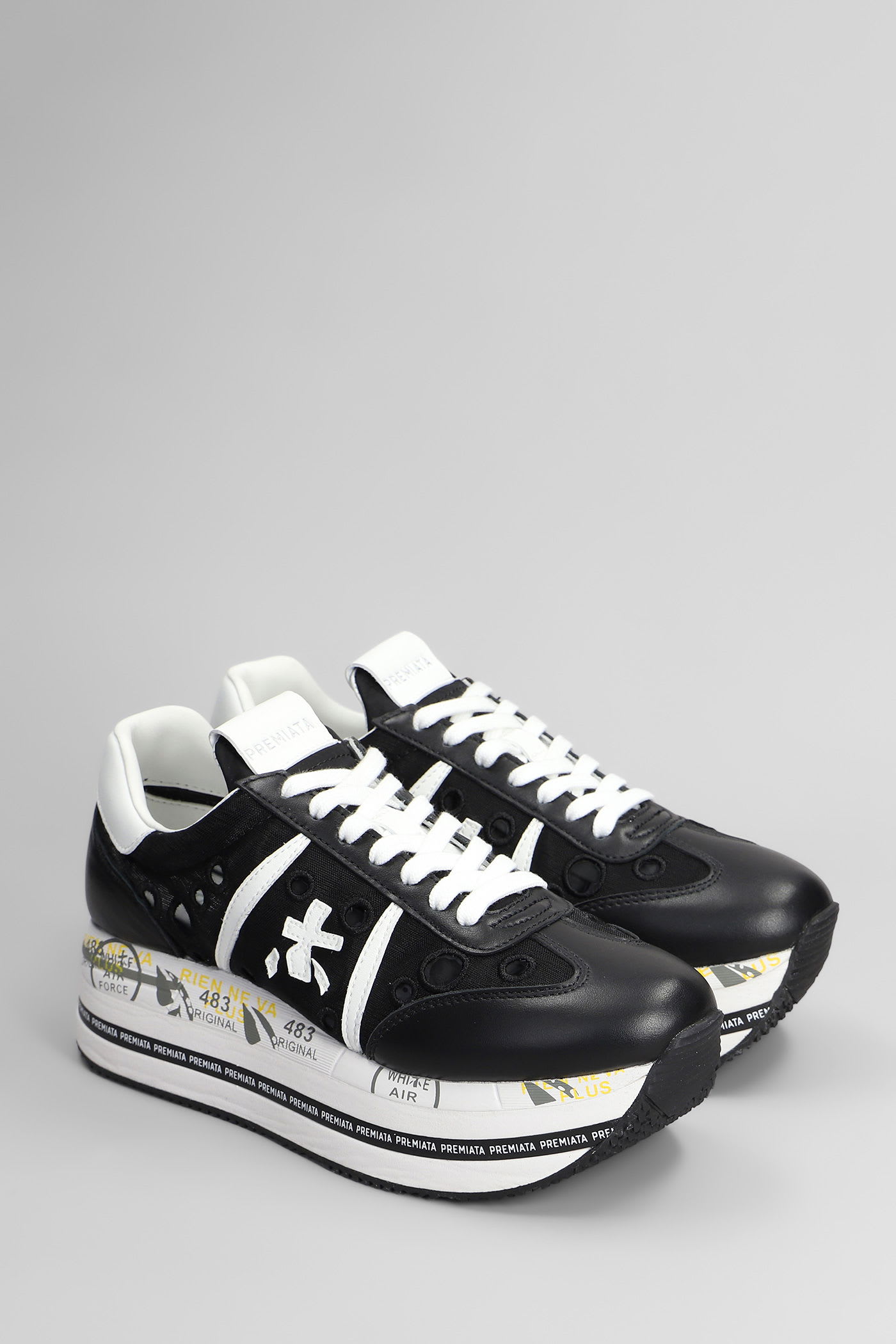 Premiata Beth Sneakers In Black Leather And Fabric In Black