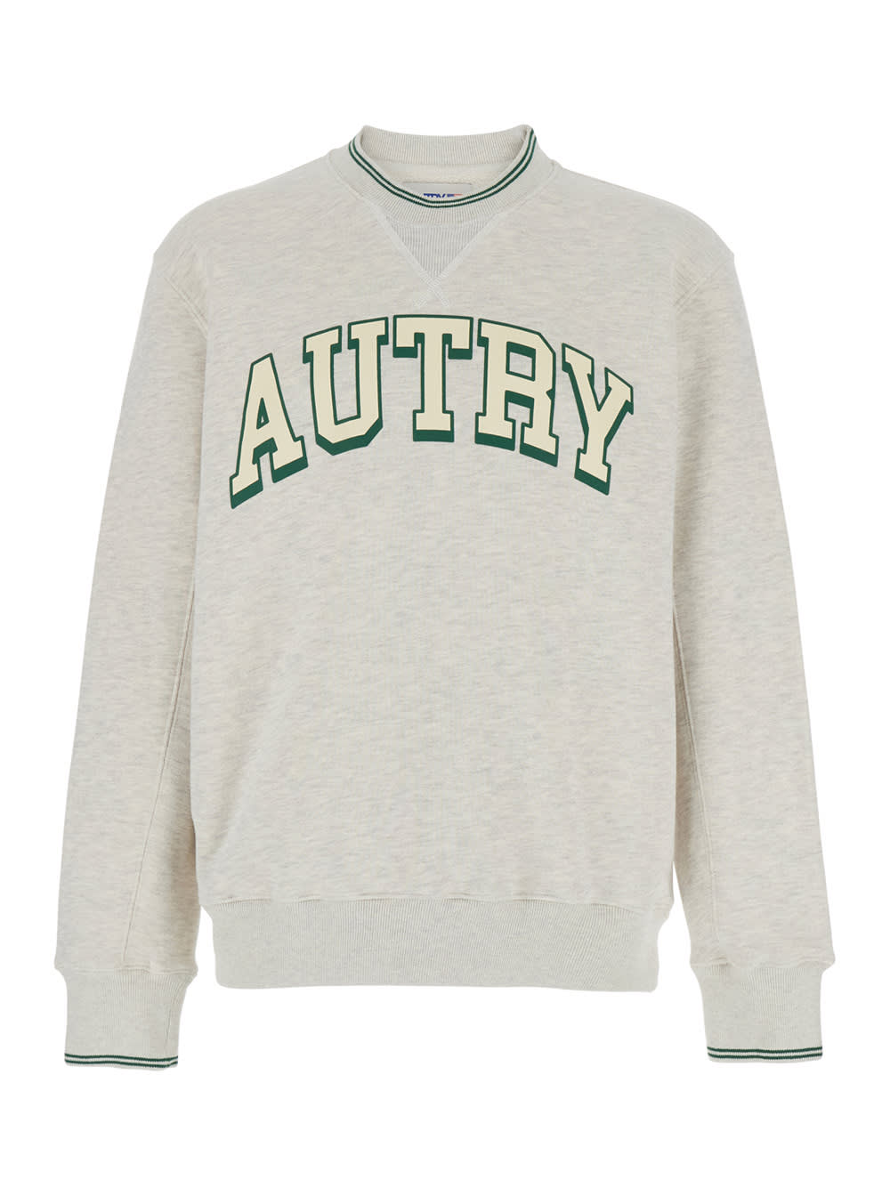 Shop Autry Grey Crewneck Sweatshirt With Logo Print In Jersey Man