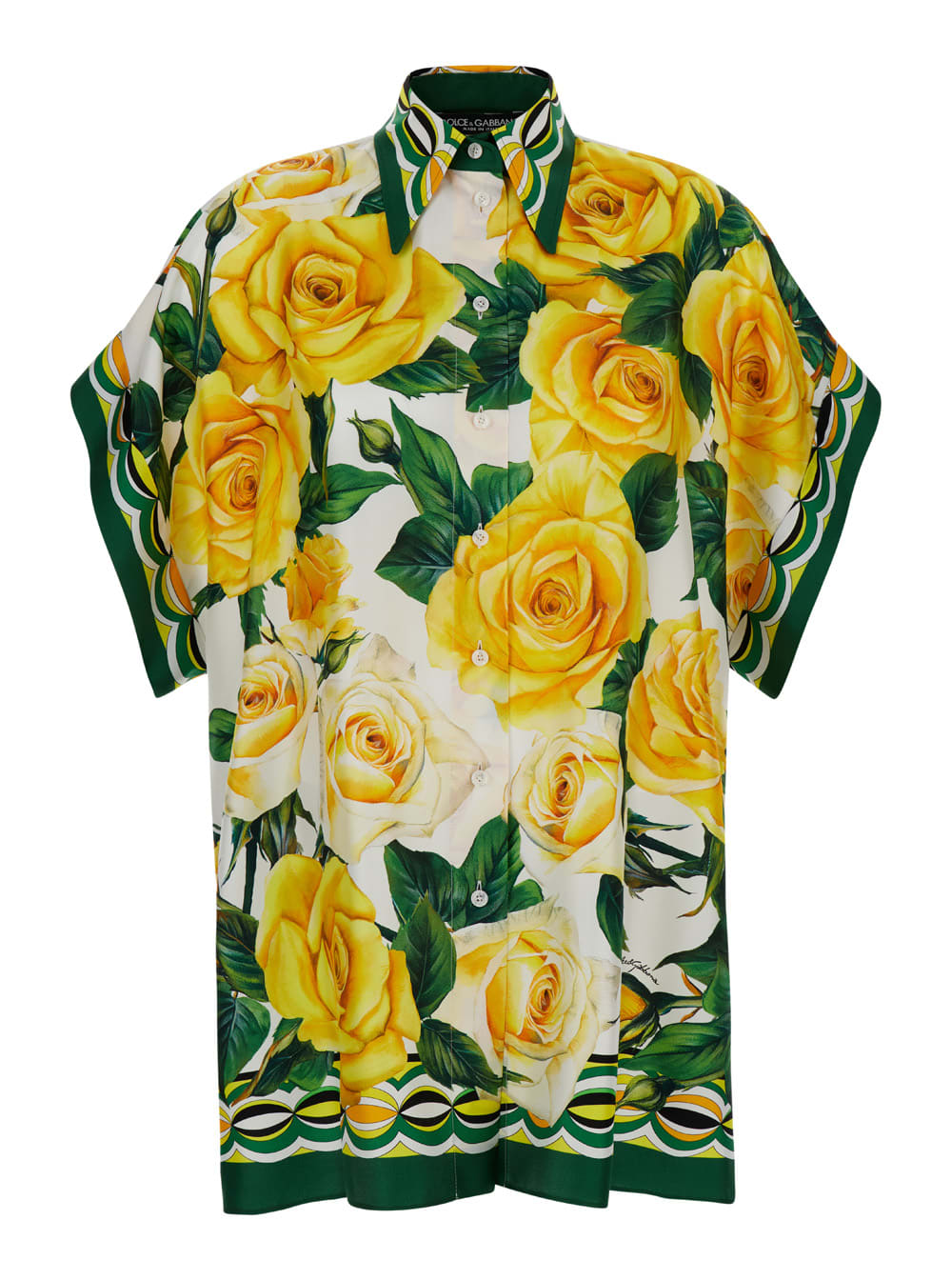 Shop Dolce & Gabbana Yellow Oversize Shirt With Flower Print All-over In Silk Woman
