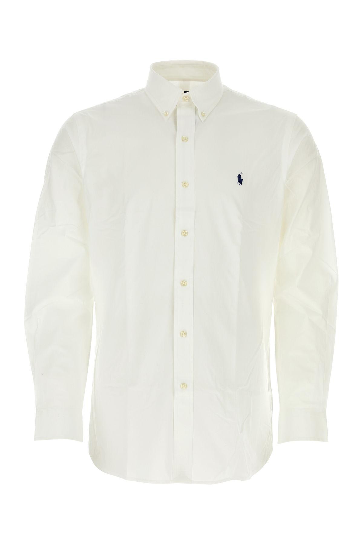 Shop Polo Ralph Lauren Poplin Stretch Round Hem Shirt In White