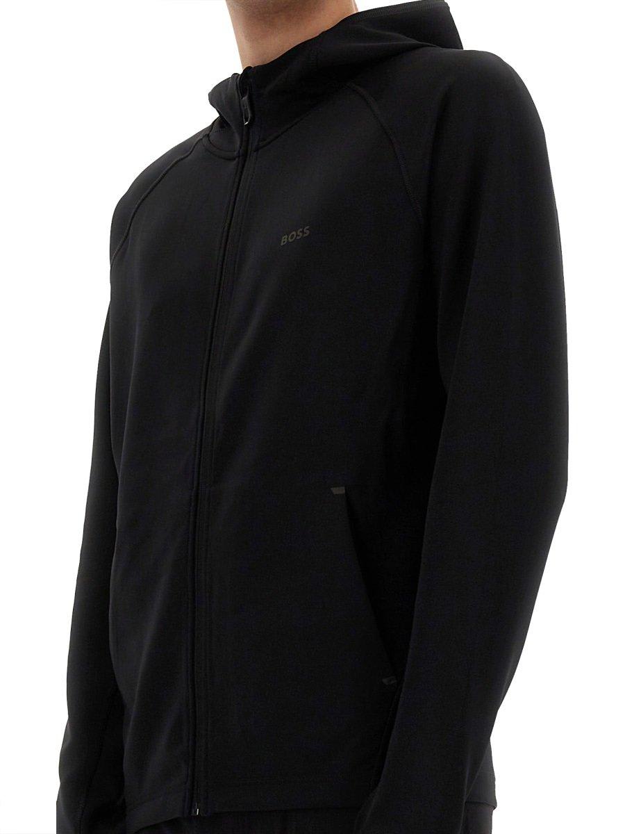 Hugo Boss Active Stretch Zip-up Hoodie In Black
