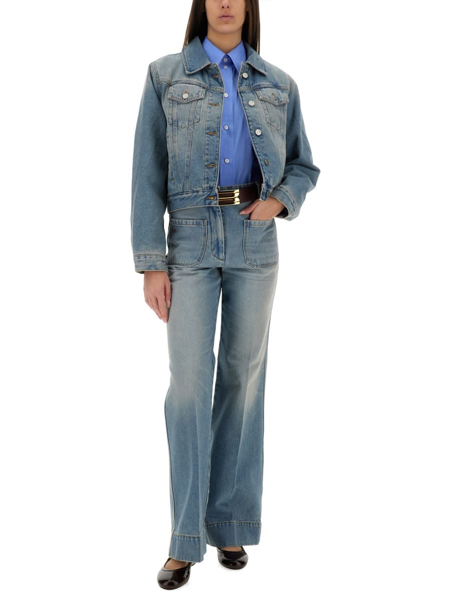 Victoria Beckham Shirt Cropped Long Sleeves In Blue