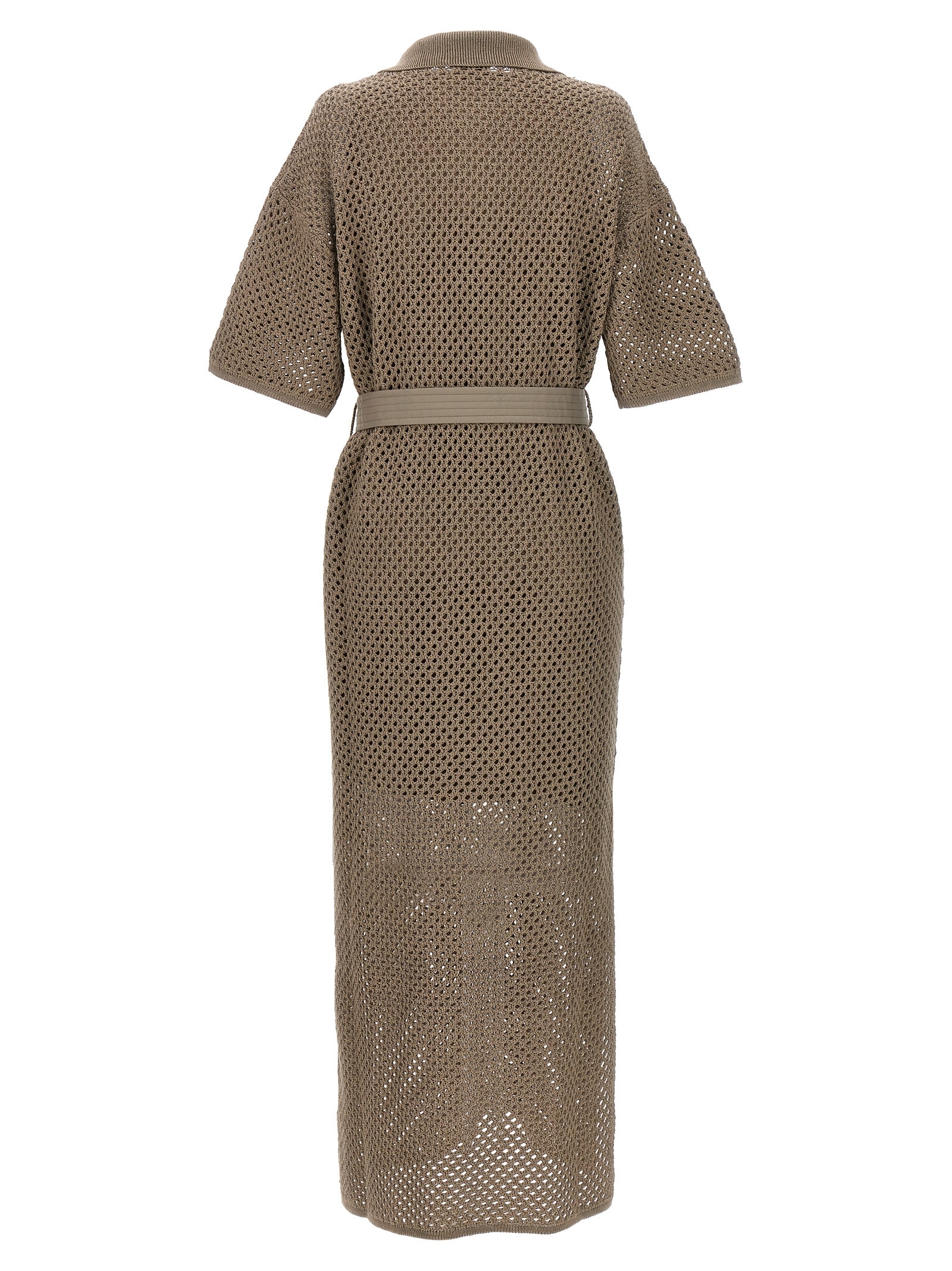 Shop Brunello Cucinelli Knitted Midi Dress In Brown