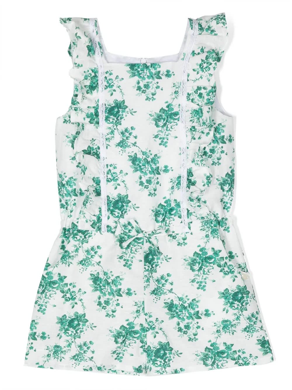 TARTINE ET CHOCOLAT WHITE SHORT JUMPSUIT WITH GREEN FLORAL PRINT