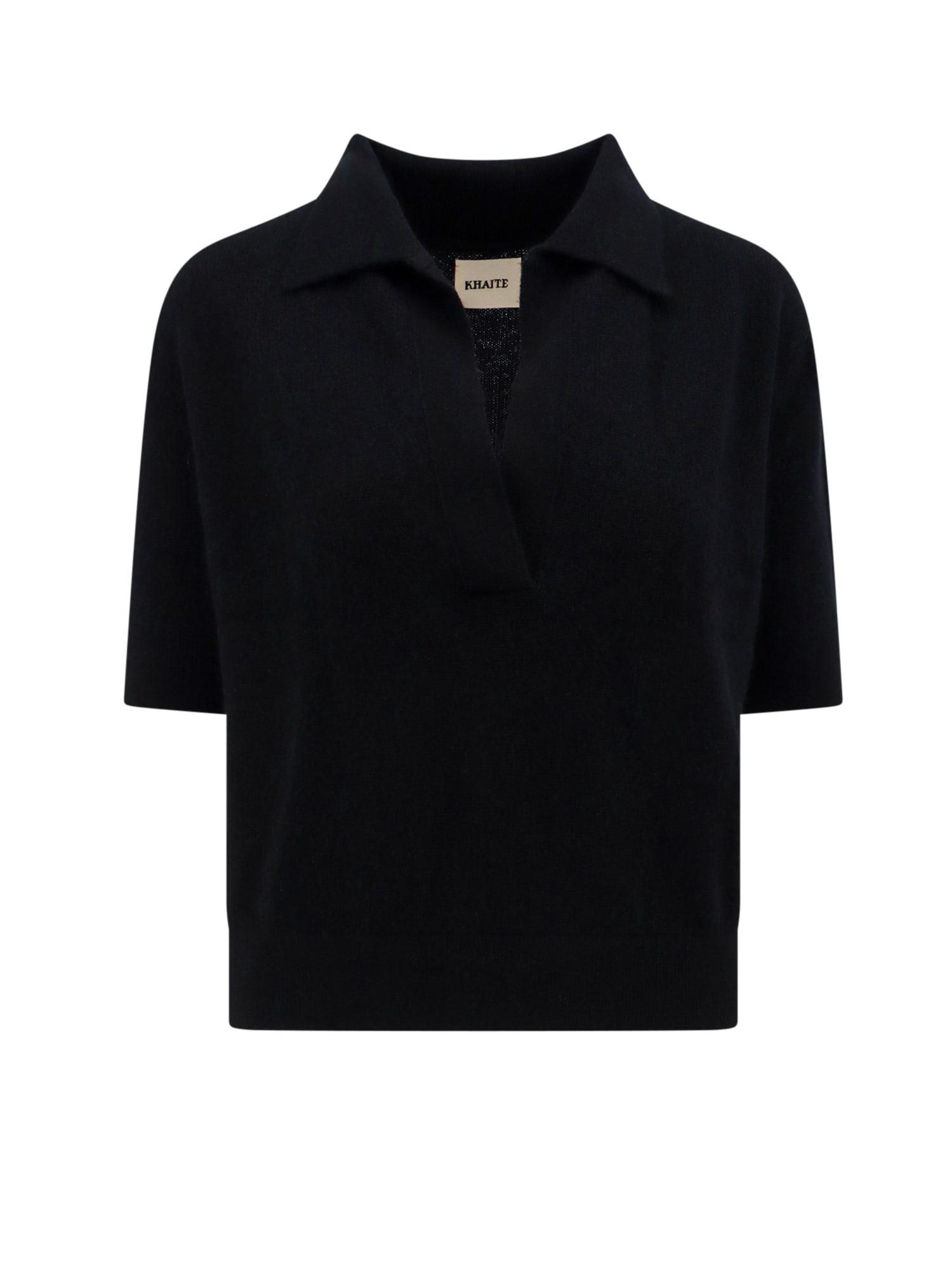 Khaite Shrunked Jo Cashmere-blend Polo Sweater In Black