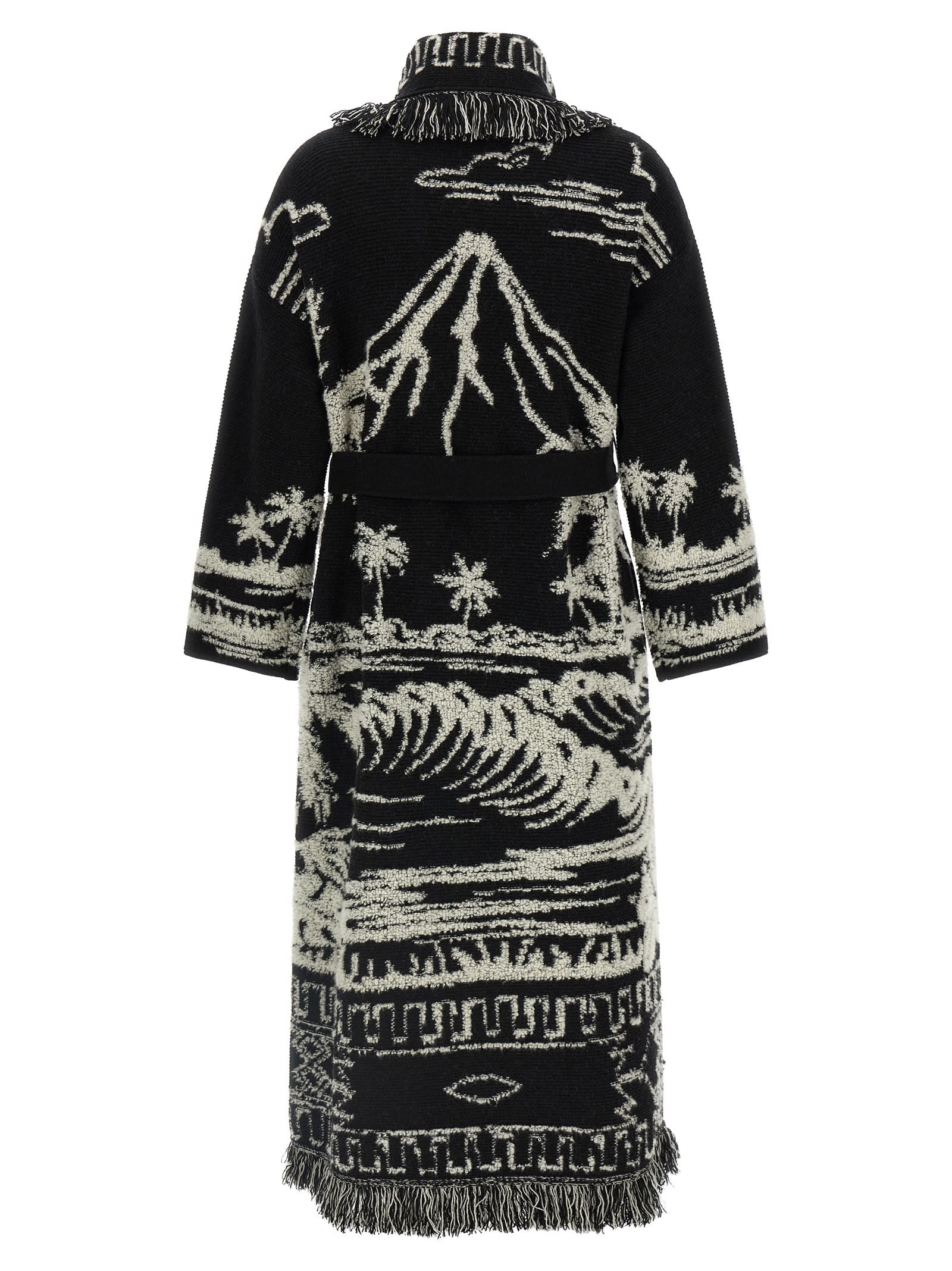 Alanui Long Jacquard Cardigan With Fringes In Black