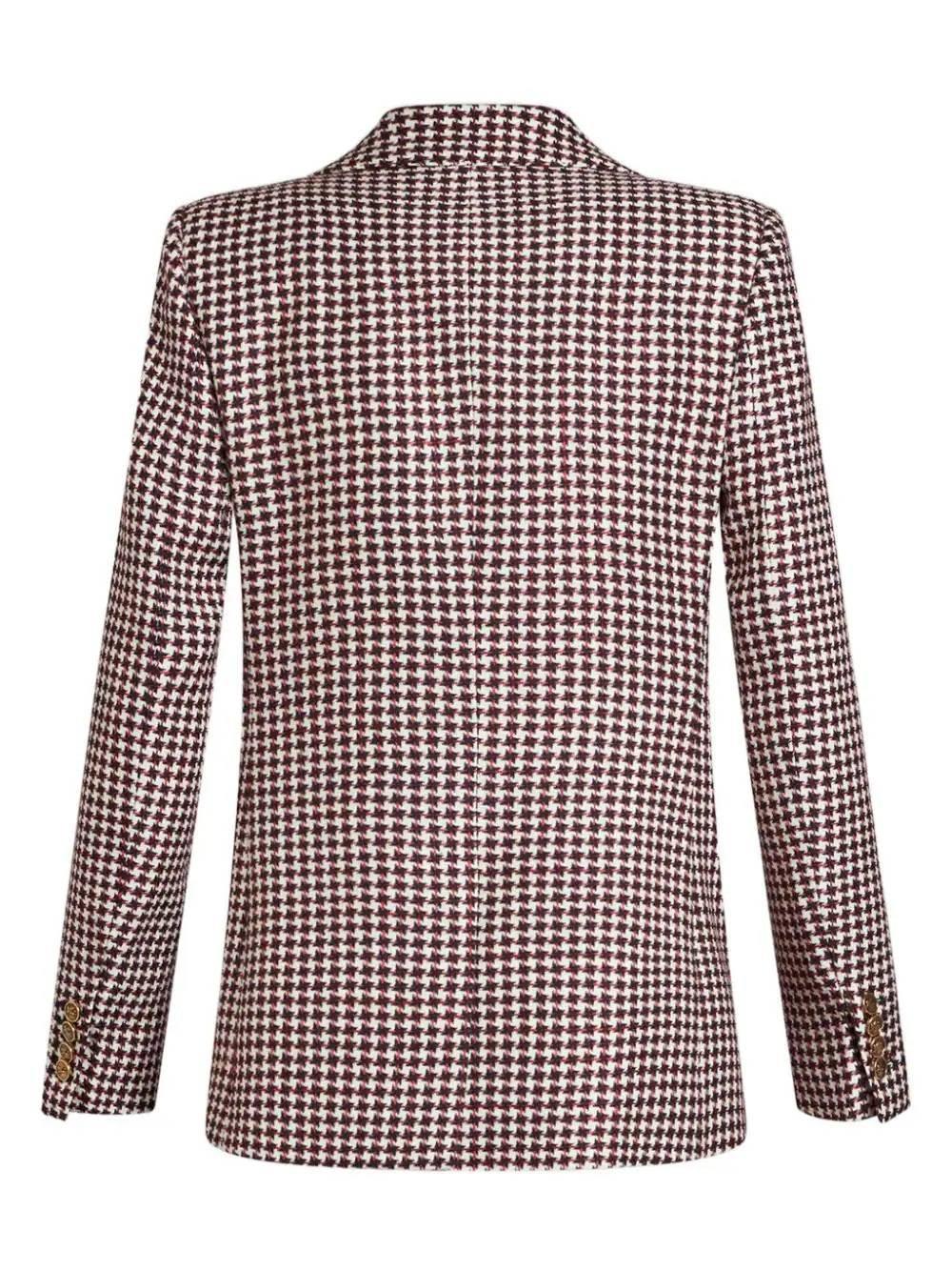 Shop Etro Houndstooth Patterned Straight Hem Jacket In Bordeaux