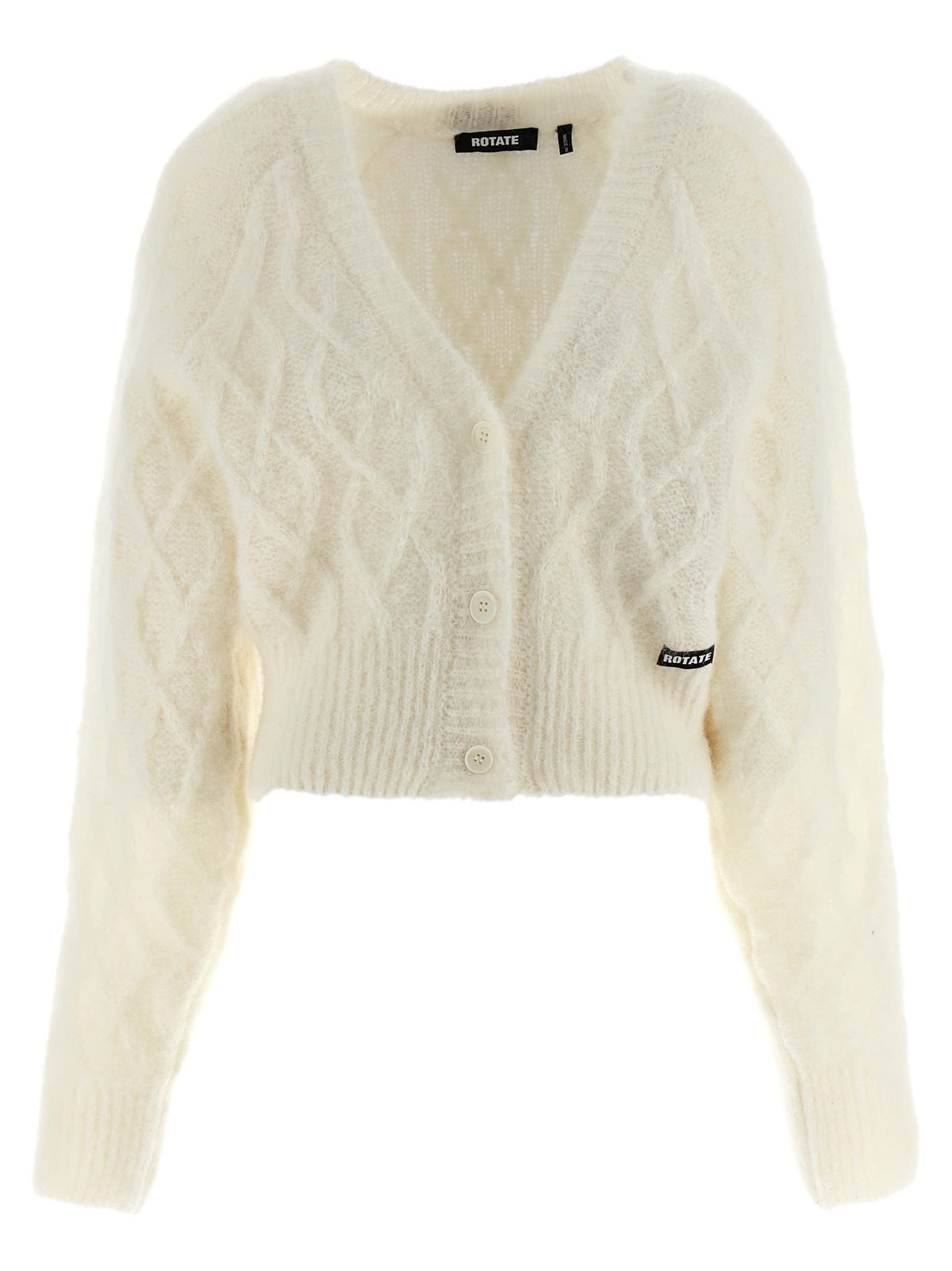 Rotate Birger Christensen Fluffy Knit Cardigan In White
