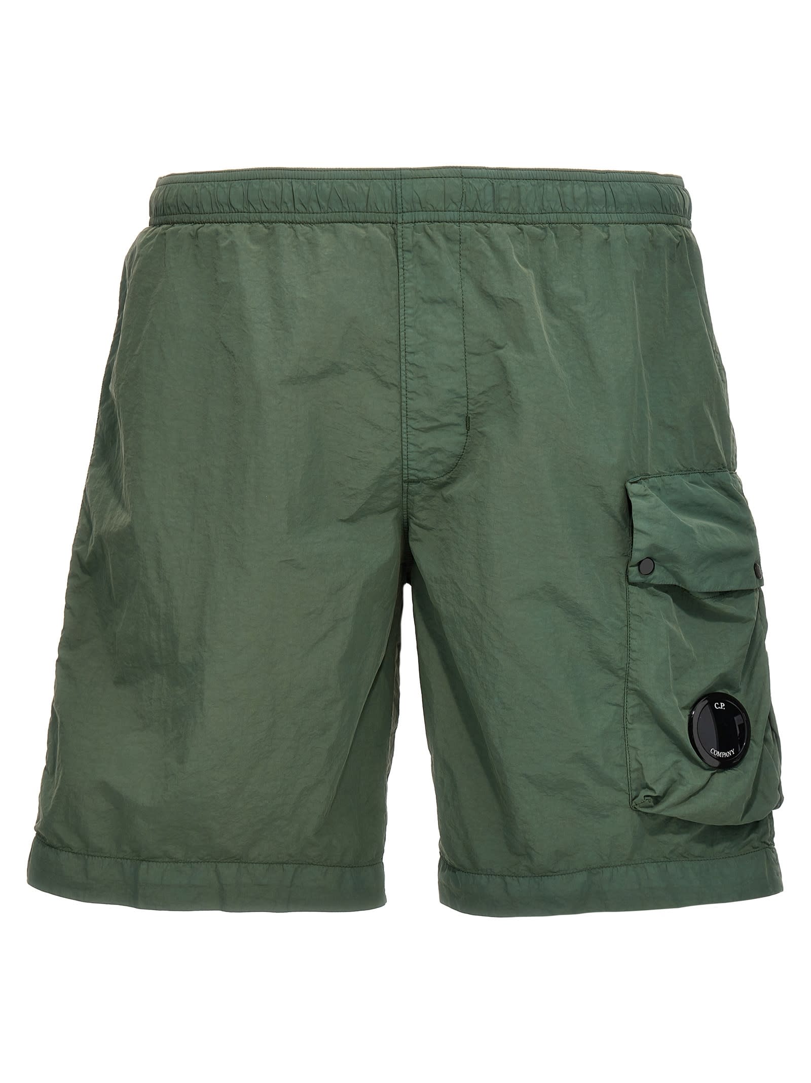 Shop C.p. Company Logo Badge Cargo Swim Shorts In Green