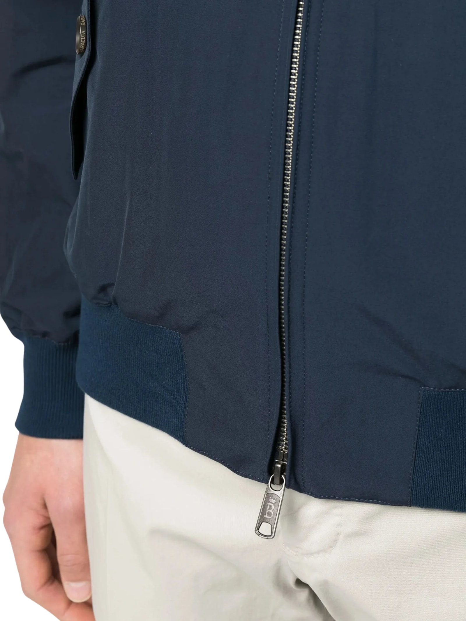 Baracuta High Collar Jacket With Ribbed Cuffs And Hem In Blue