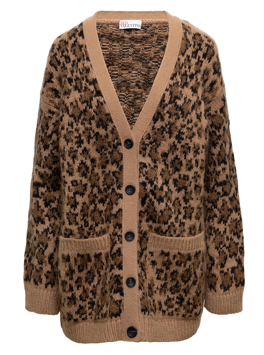 Beige And Brown Knit Cardigan With Leo Star Print Woman Red Valentino