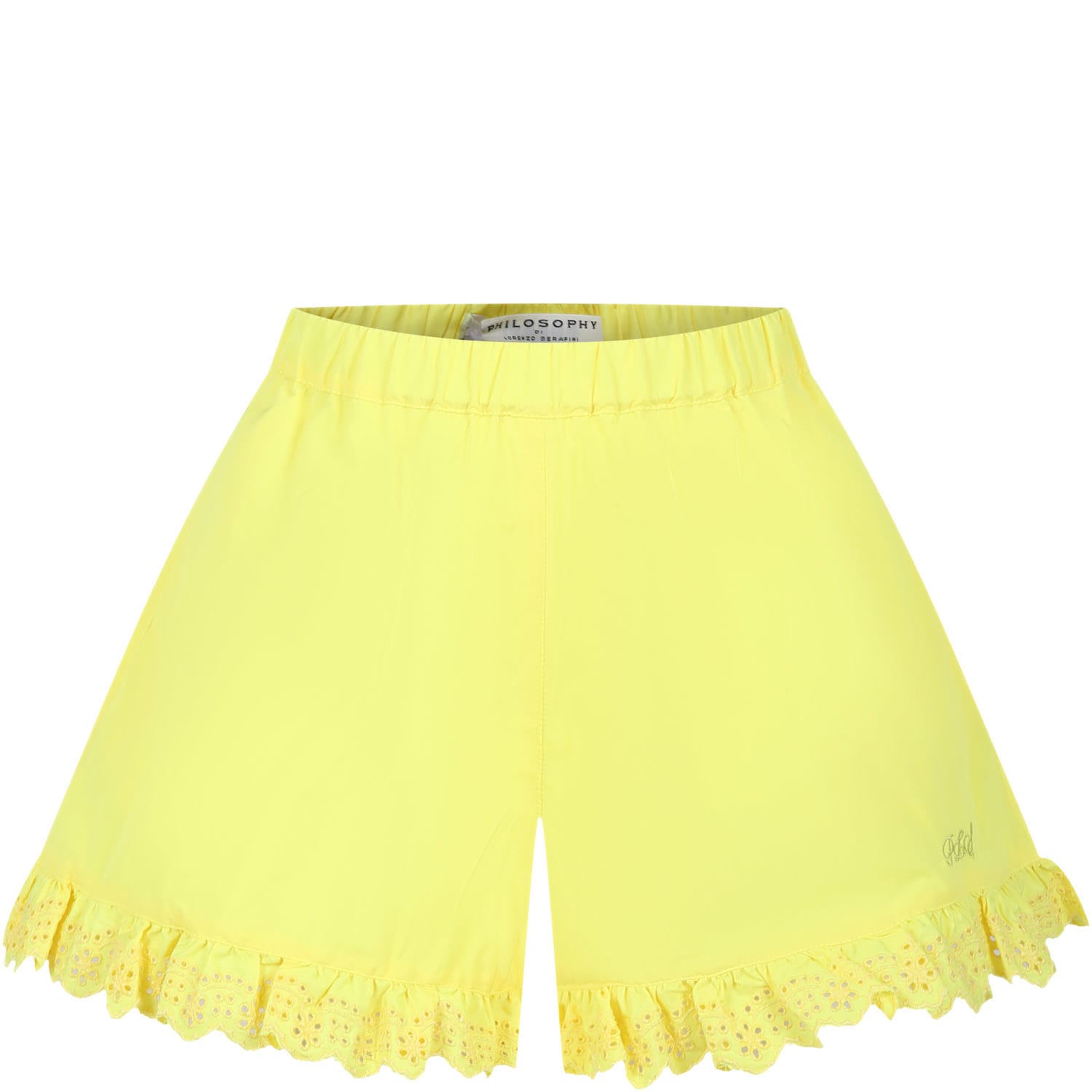 Shop Philosophy Di Lorenzo Serafini Yellow Shorts For Girl With Logo In Giallo