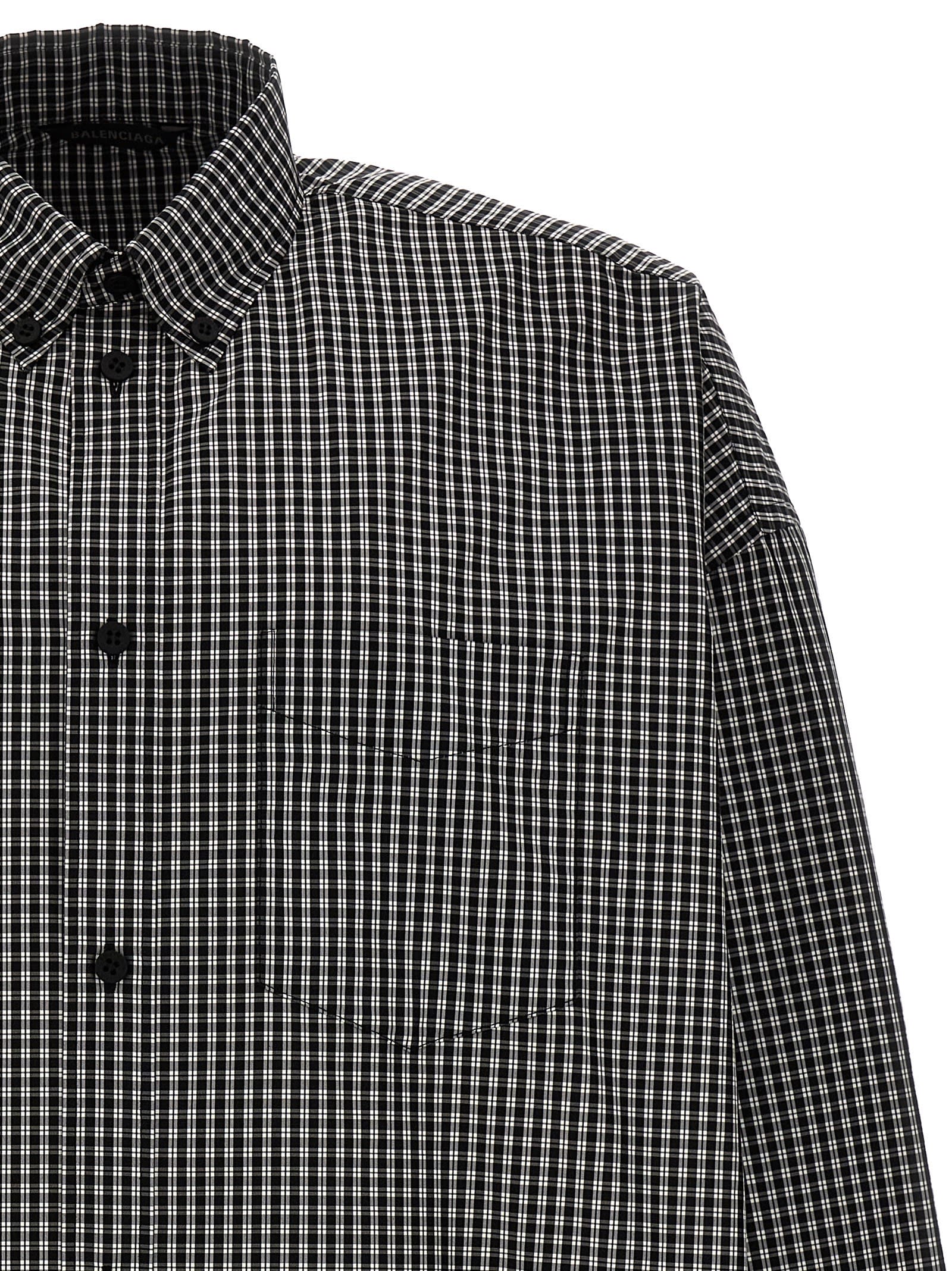 Shop Balenciaga Check Print Shirt In White/black