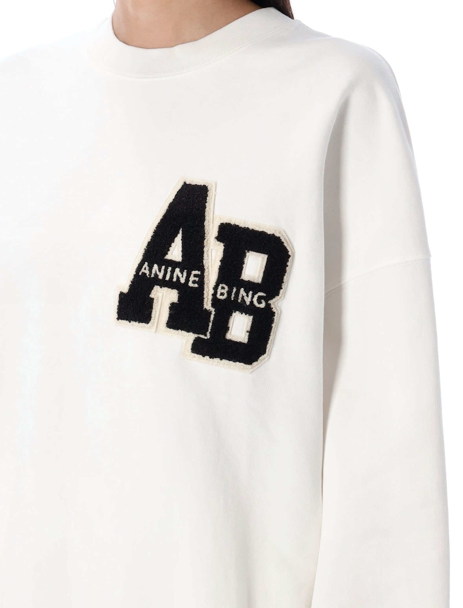 Anine Bing Miles Oversized Letterman Off-white Sweatshirt  In White
