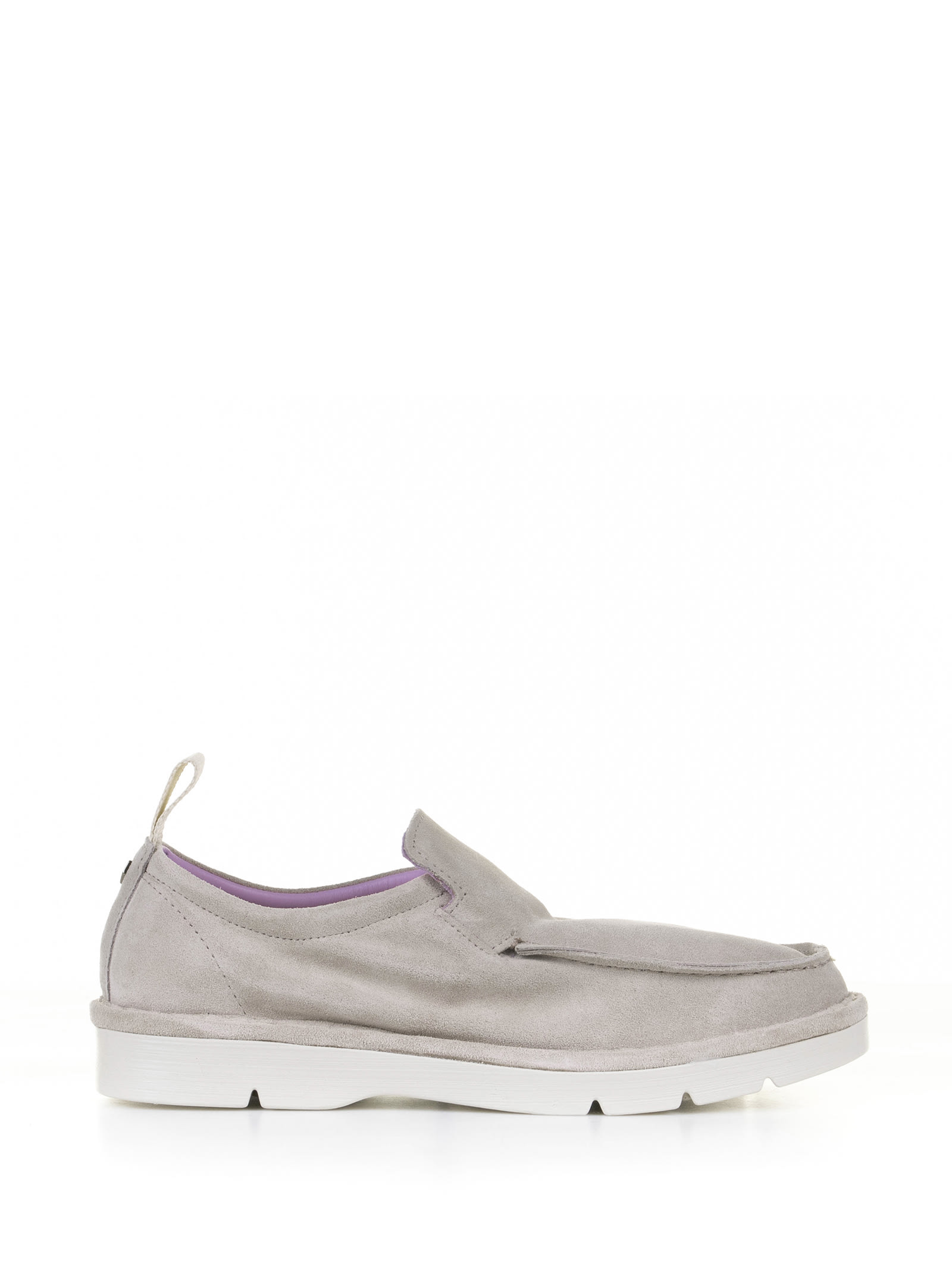 Shop Pànchic Gray Suede Moccasin In Fog