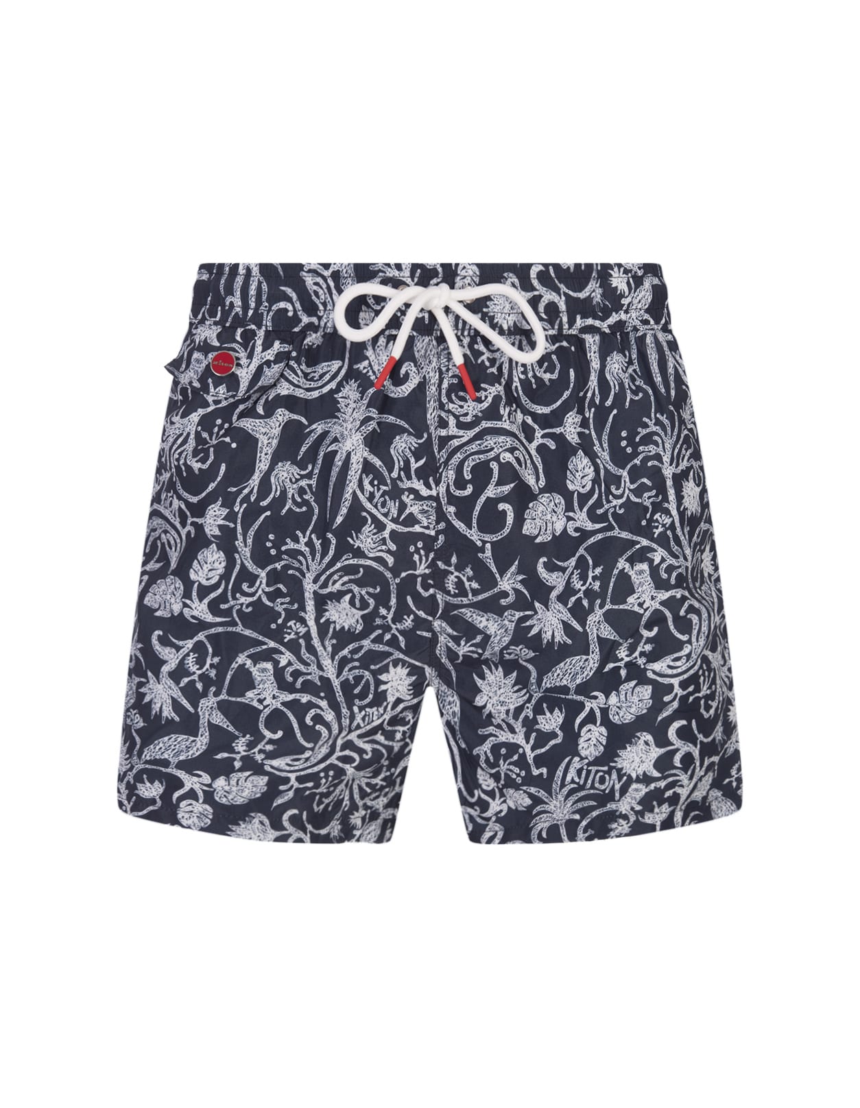 Kiton Navy Blue Swim Shorts With White Fantasy Print