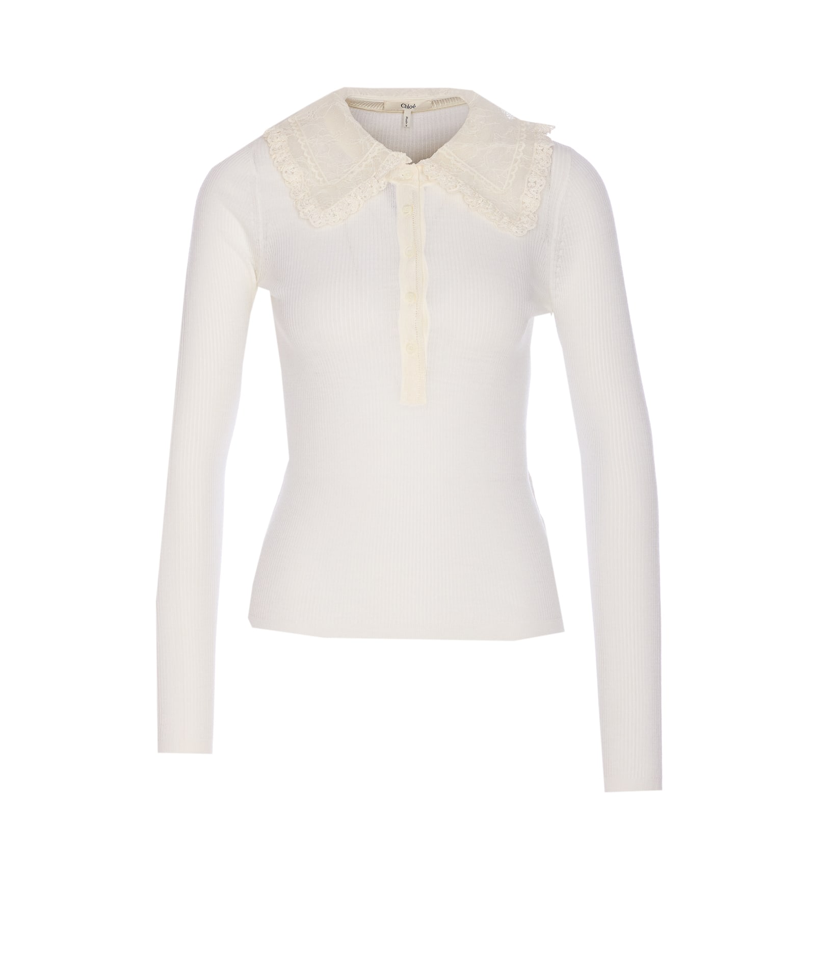 Chloé Knitwear With Lace Collar Detail In White