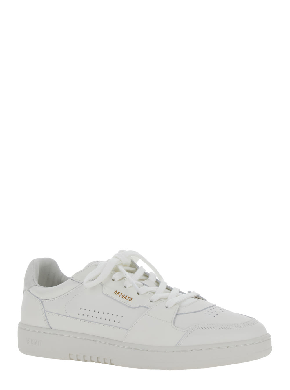 Shop Axel Arigato Dice Lo White Low Top Sneakers With Laminated Logo In Leather And Suede Man