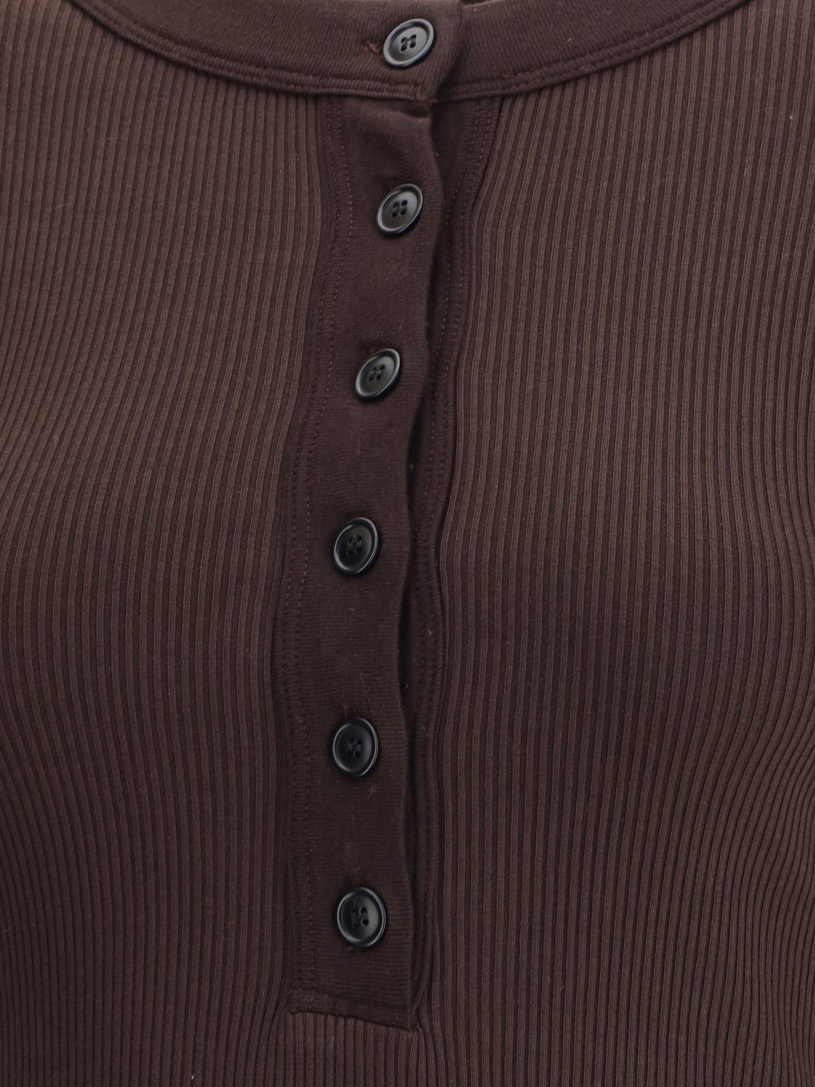 Citizen Of Humanity Varra Ribbed Stretch Cotton And Lyocell-blend Henley Top In Brown
