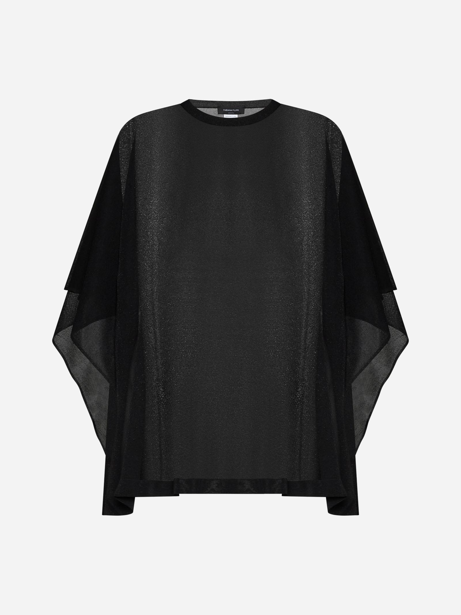 Shop Fabiana Filippi Lame Knit Cape Sweater In Black