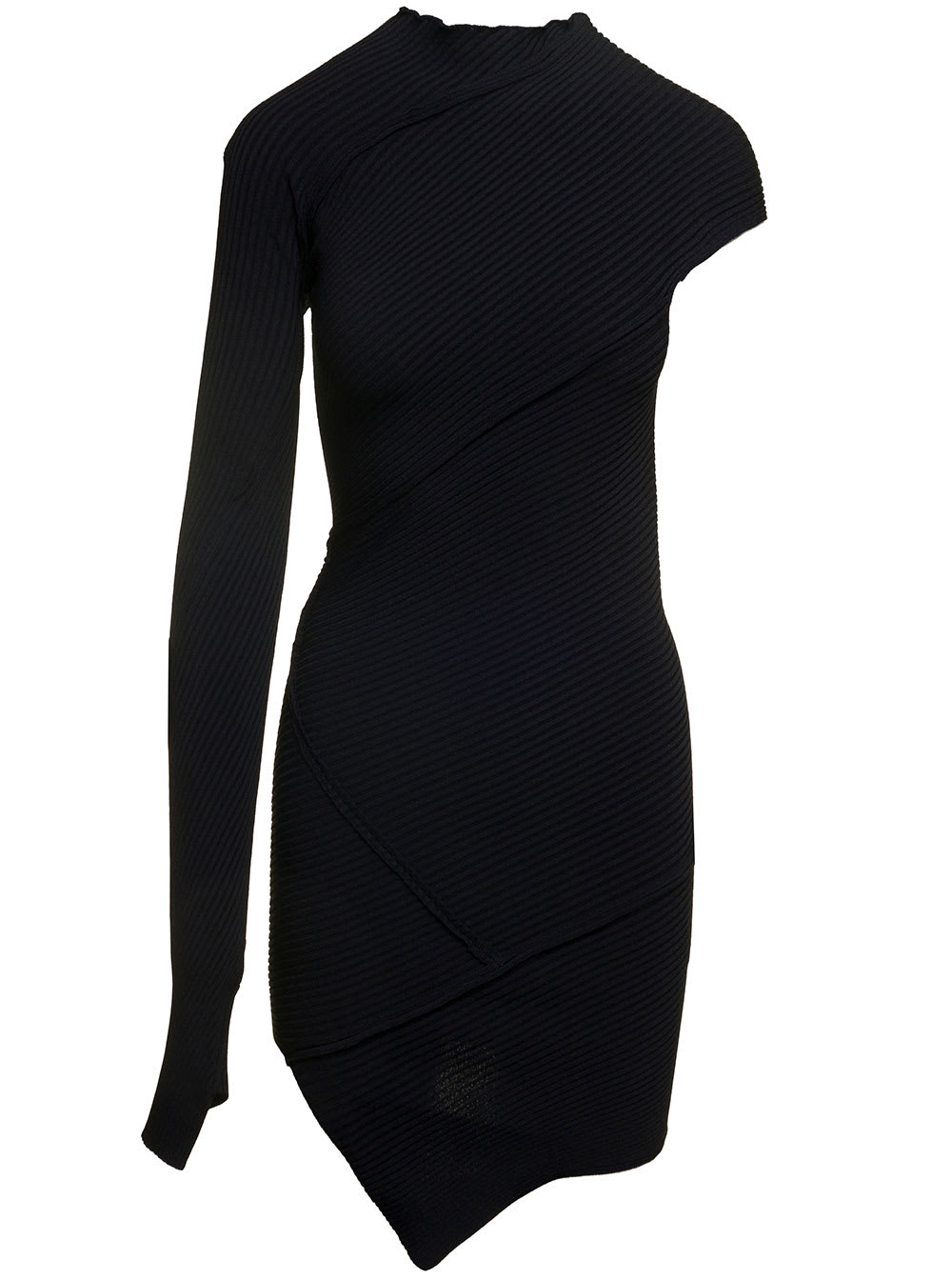 Shop Balenciaga Black Mini One-shoulder Dress With Asymmetric Motif In Viscose Woman