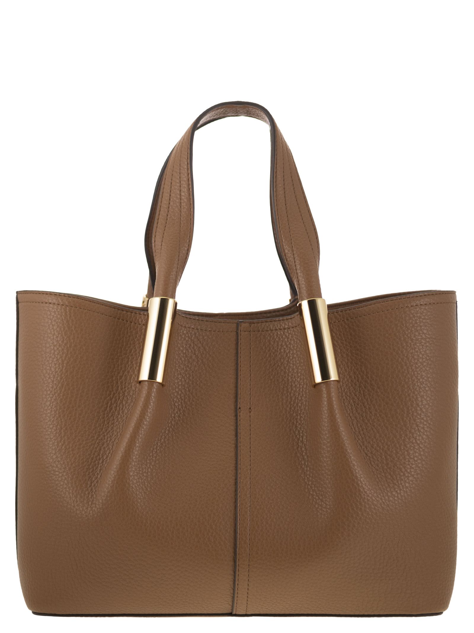 Elisabetta Franchi Medium Tote Bag With Logo Details In Brown
