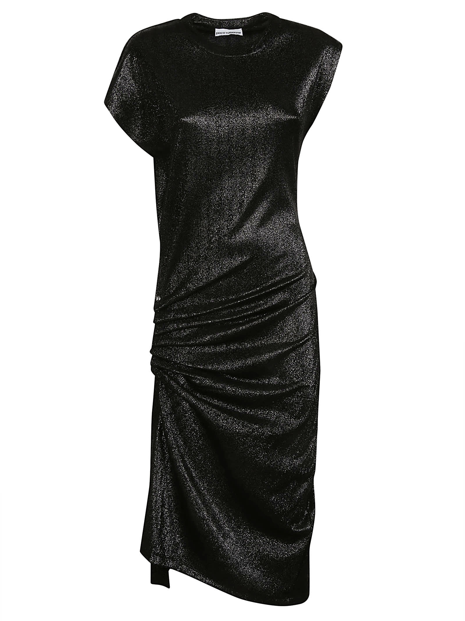 Paco Rabanne Draped Midi Dress In Black