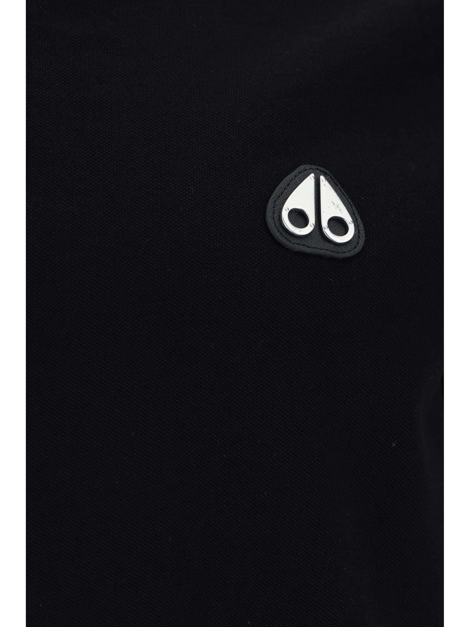 Moose Knuckles Black Polo With Classic Collar And Logo Patch On The Front In Black