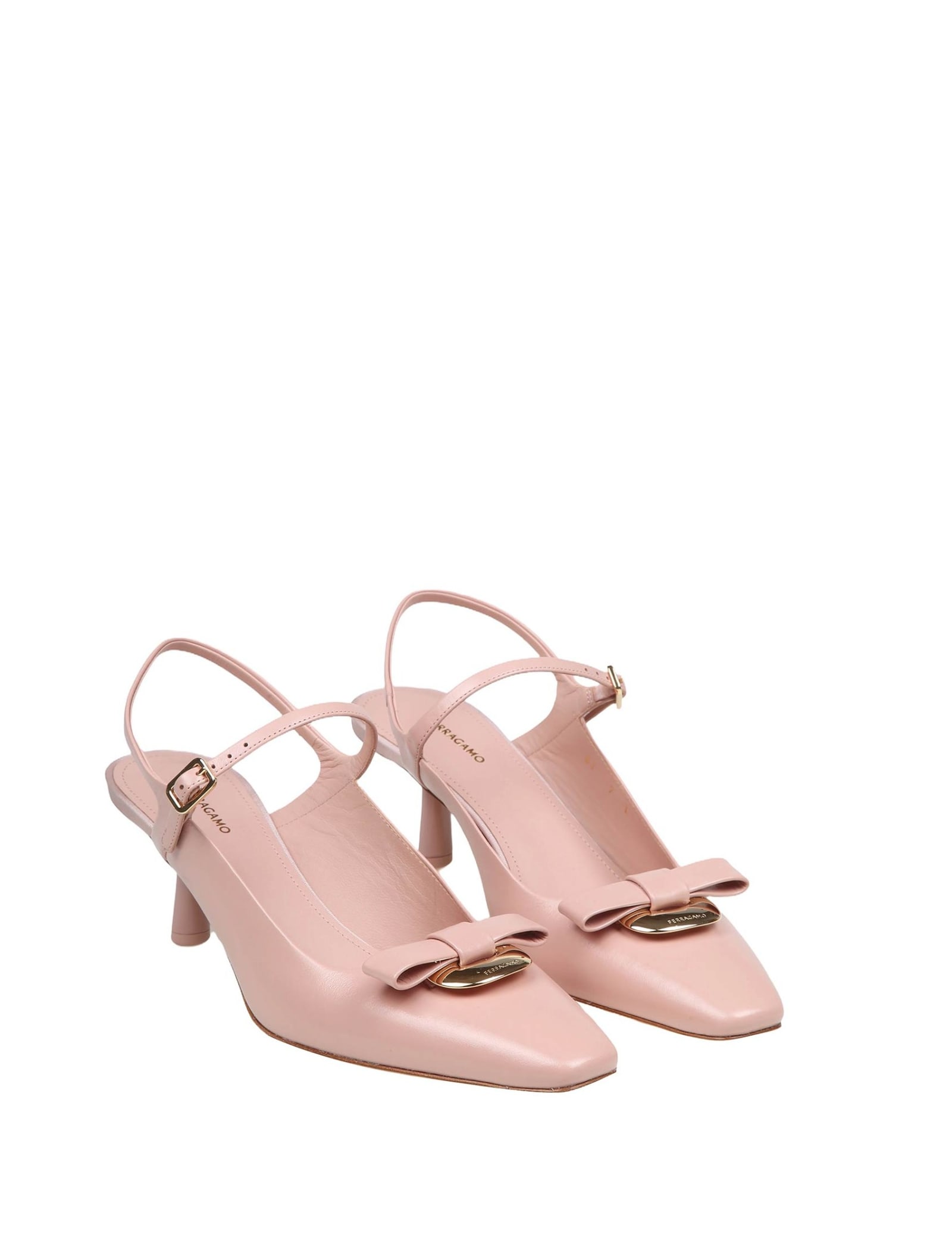 Shop Ferragamo Slingback Ophelia In Pink Leather In Rose