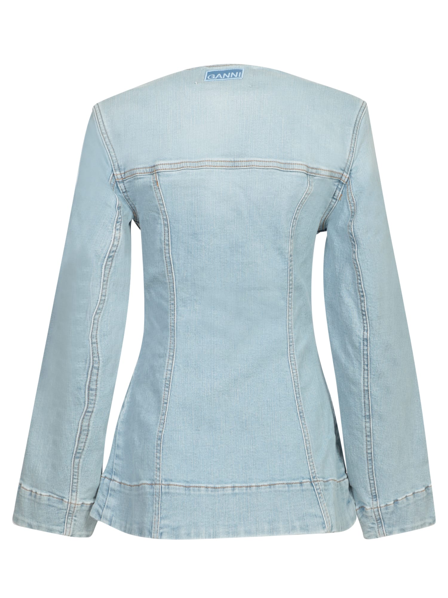 Shop Ganni Light Blue Fitted Denim Jacket