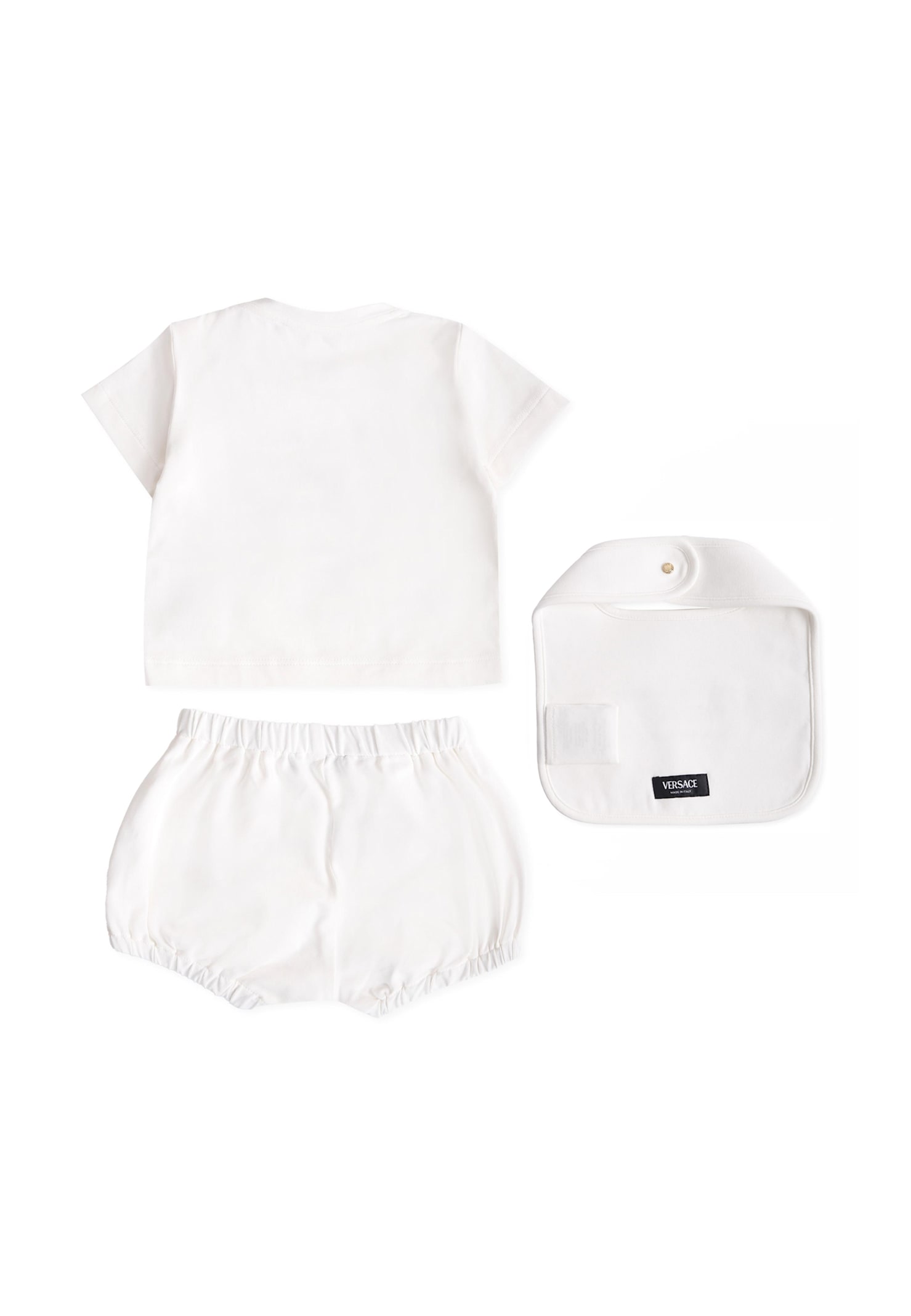 Versace Ivory Set With 90 Vintage Logo And Pins For Baby In White