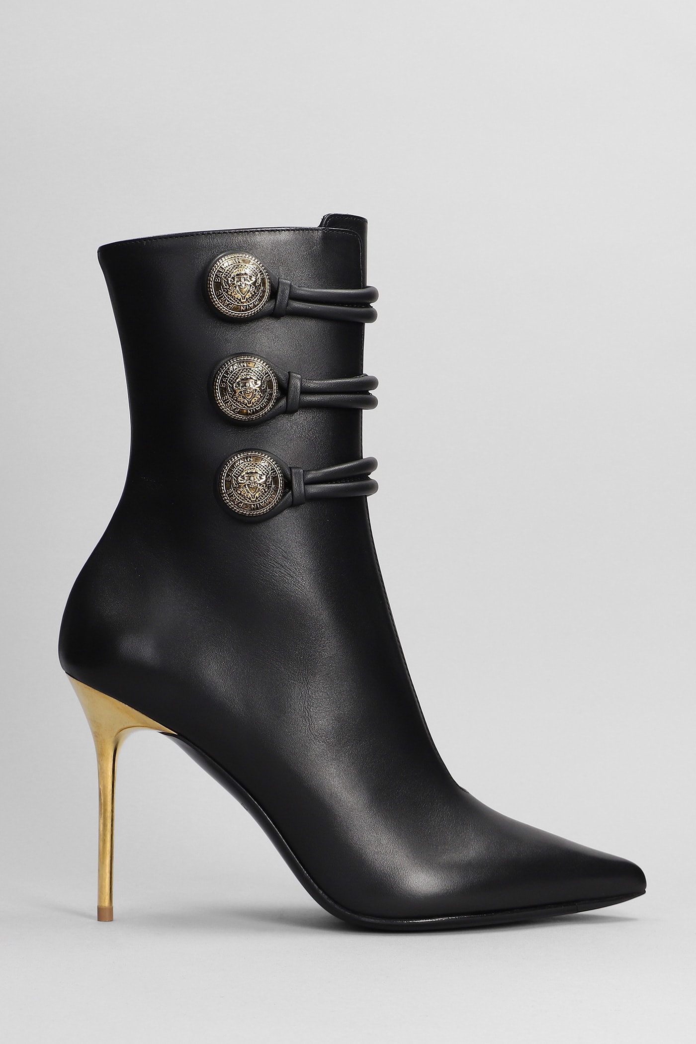 BALMAIN ALMA HIGH HEELS ANKLE BOOTS IN BLACK LEATHER