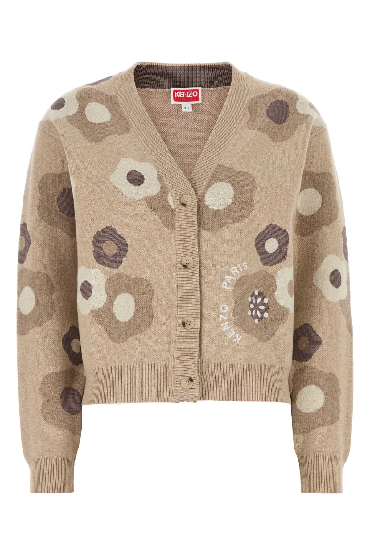 Kenzo Floral-print Button Cardigan In Nude