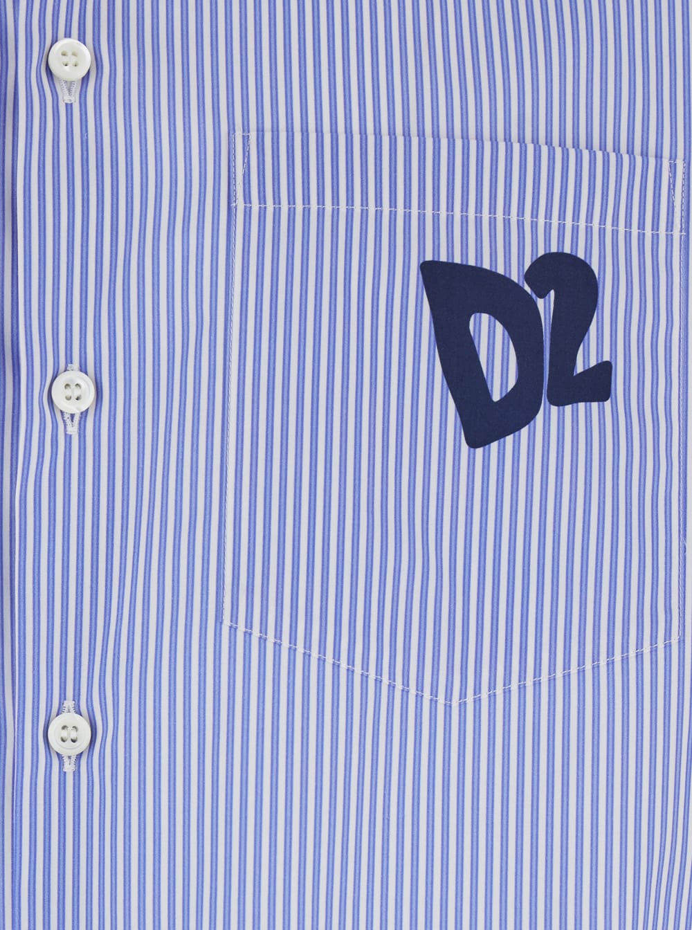 DSQUARED2 BLUE SHIRT WITH ALL-OVER STRIPED MOTIF AND APPLIED D2 LOGO ON THE CHEST IN COTTON MAN