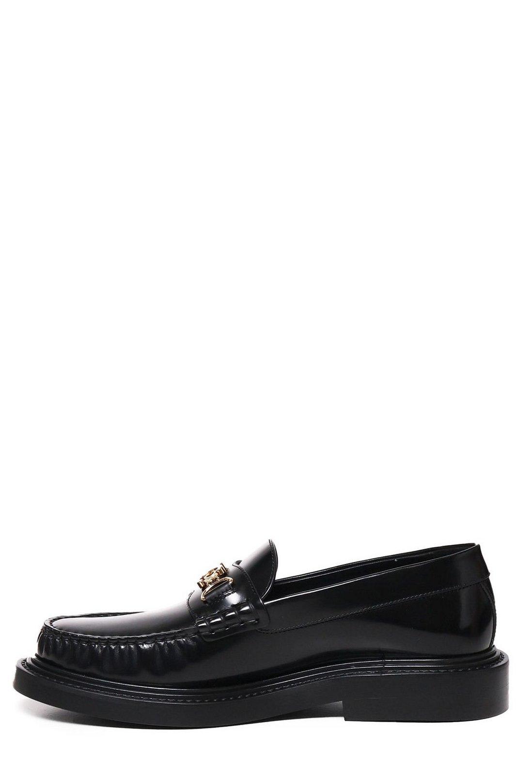 Shop Celine Triomphe Chain Link Loafers In Black