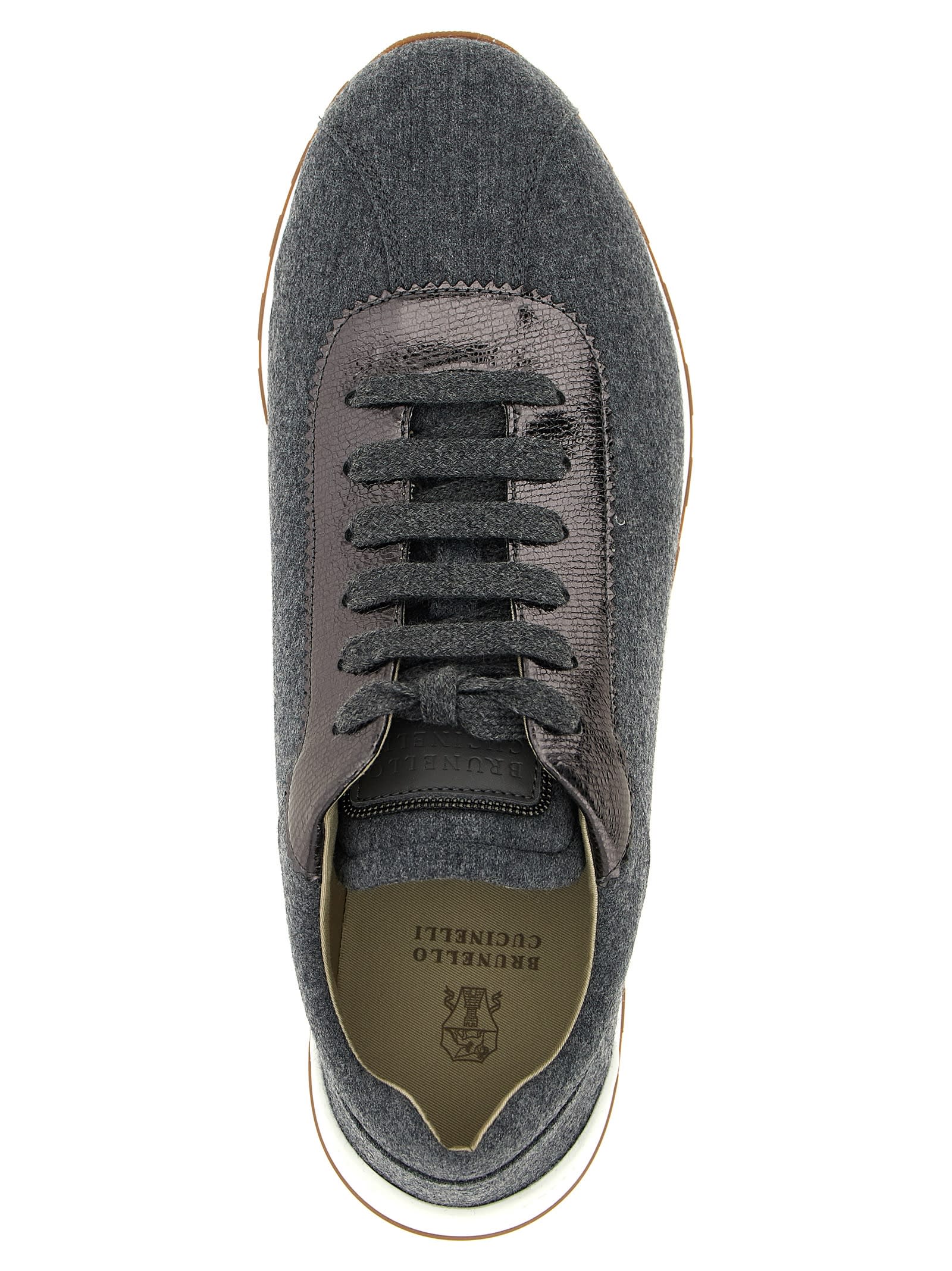 Brunello Cucinelli Women Low-top Wool Flannel Sneakers With Leather Profiles In Blue