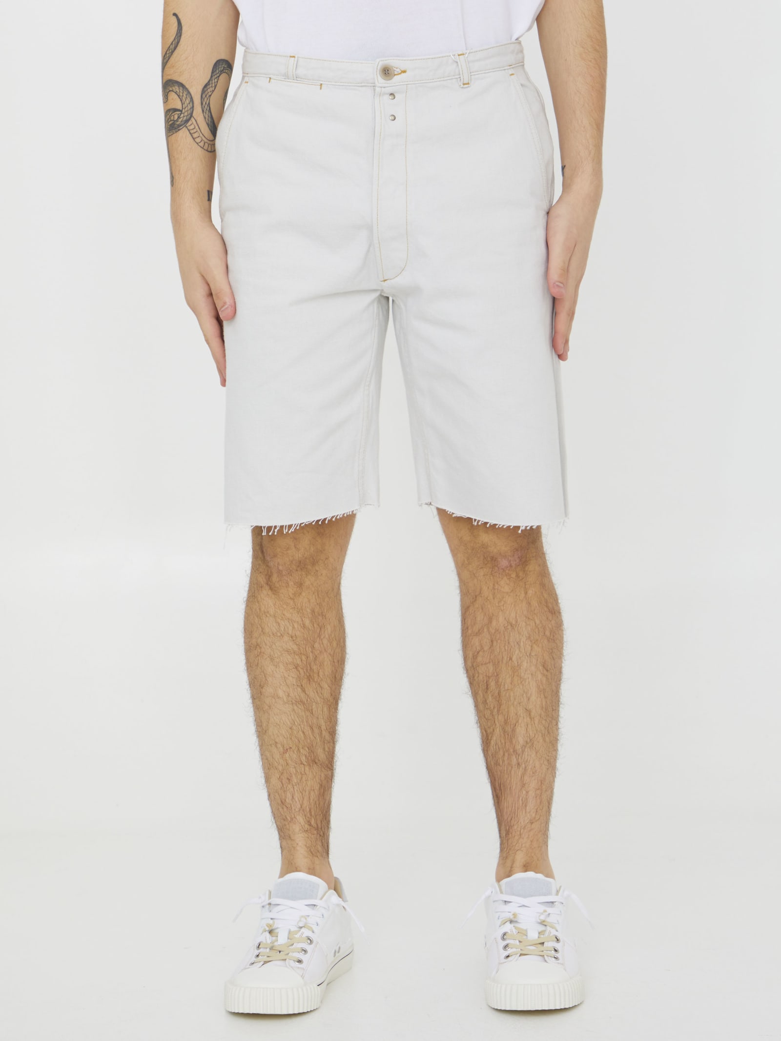 Shop Maison Margiela Cotton Denim Shorts In White