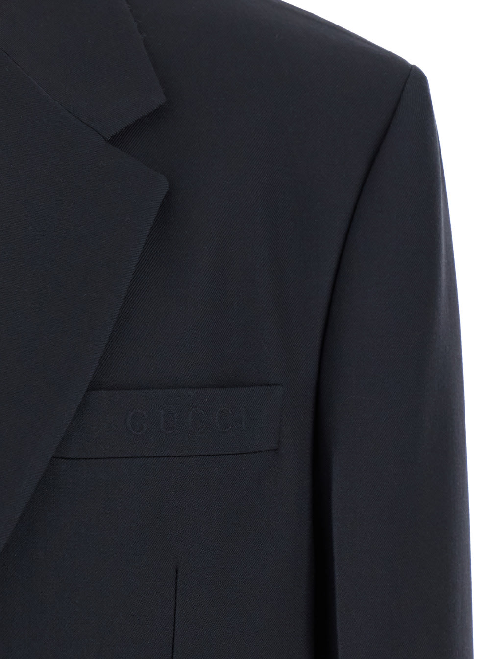 Gucci Men Dark Grey Jacket With Chest Pocket And Embossed Logo In Wool Gabardine Man In Black