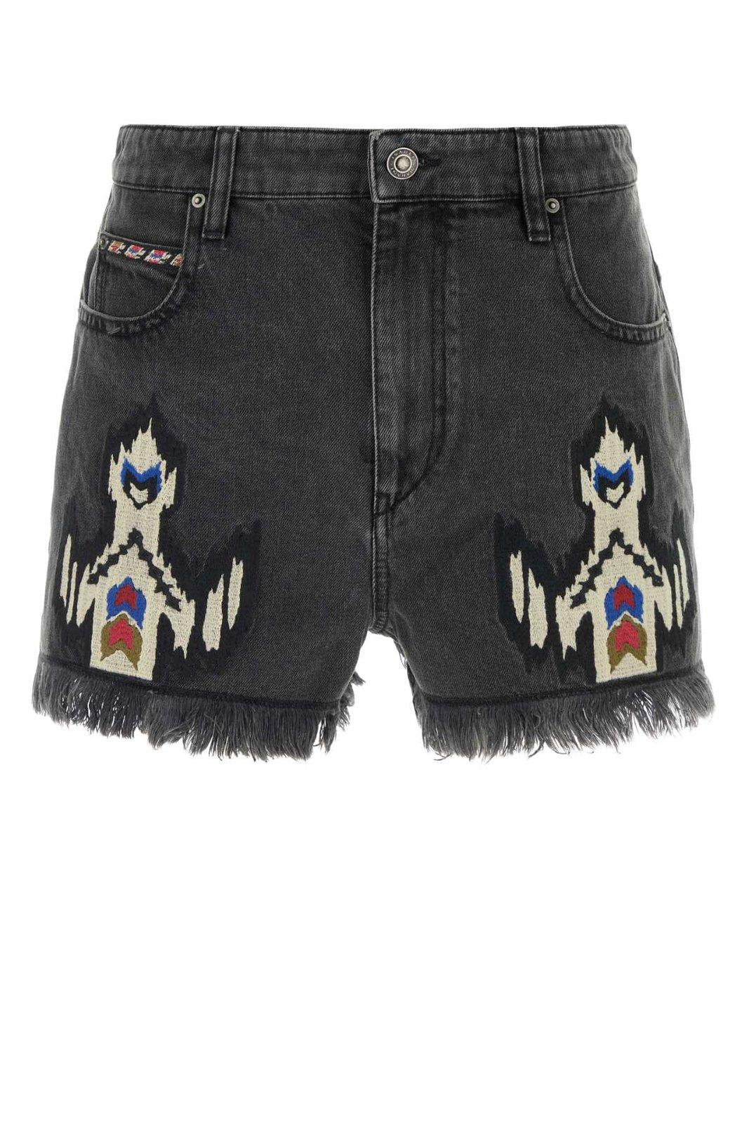 Marant Étoile Lesia Fringed Denim Shorts