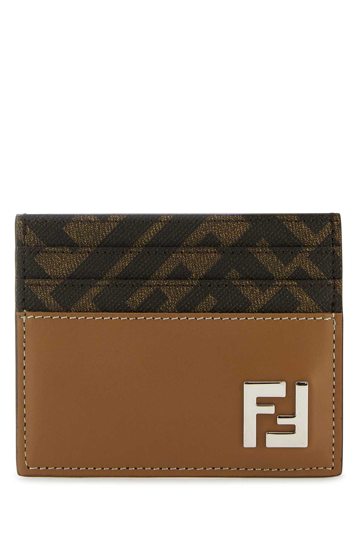 Shop Fendi Multicolor Leather And Canvas Cardholder In Sandtbmrp